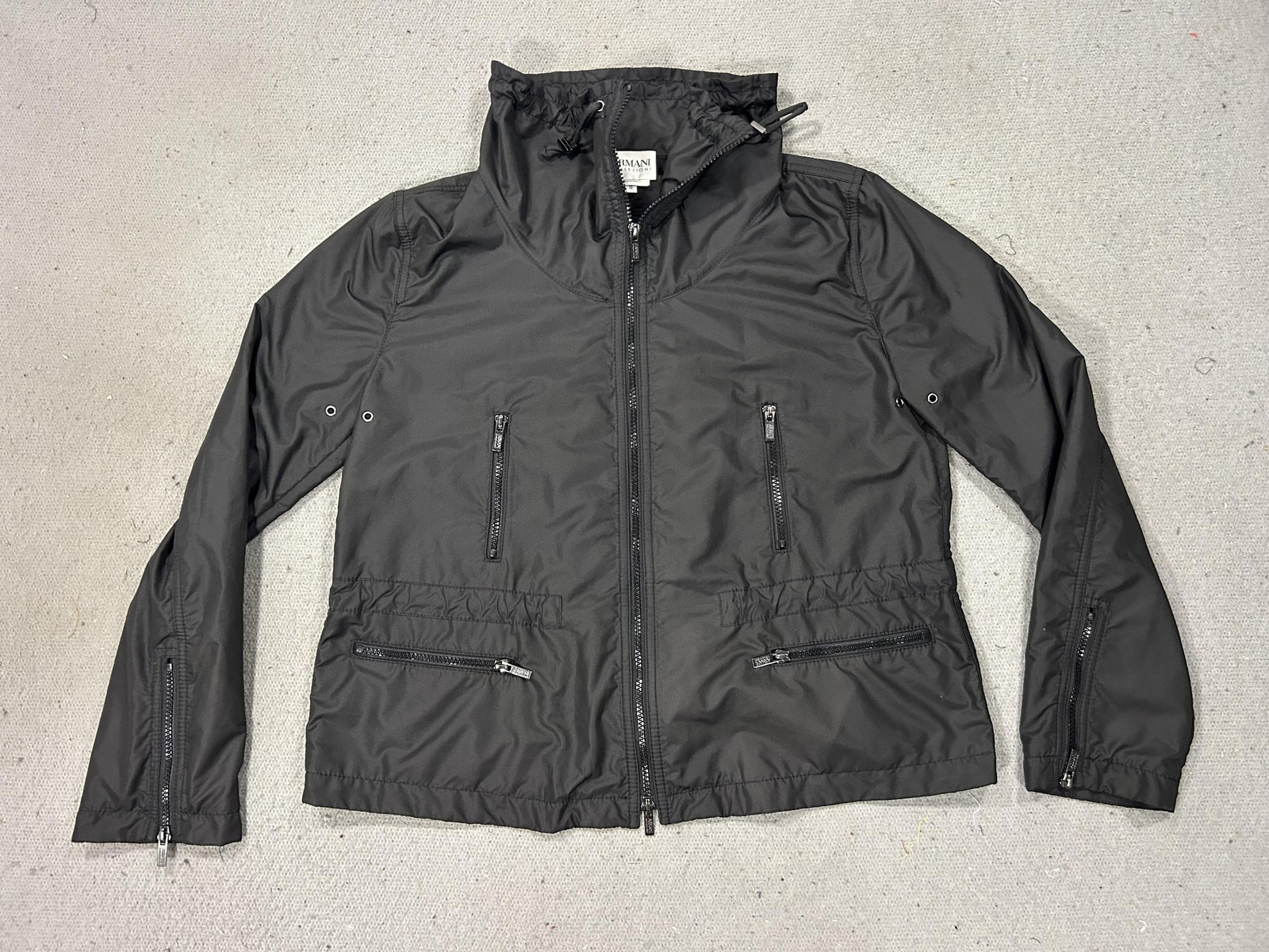 Armani Collezioni Jacket Womens 10 Black Windbreaker Full Zip Travel Luxury