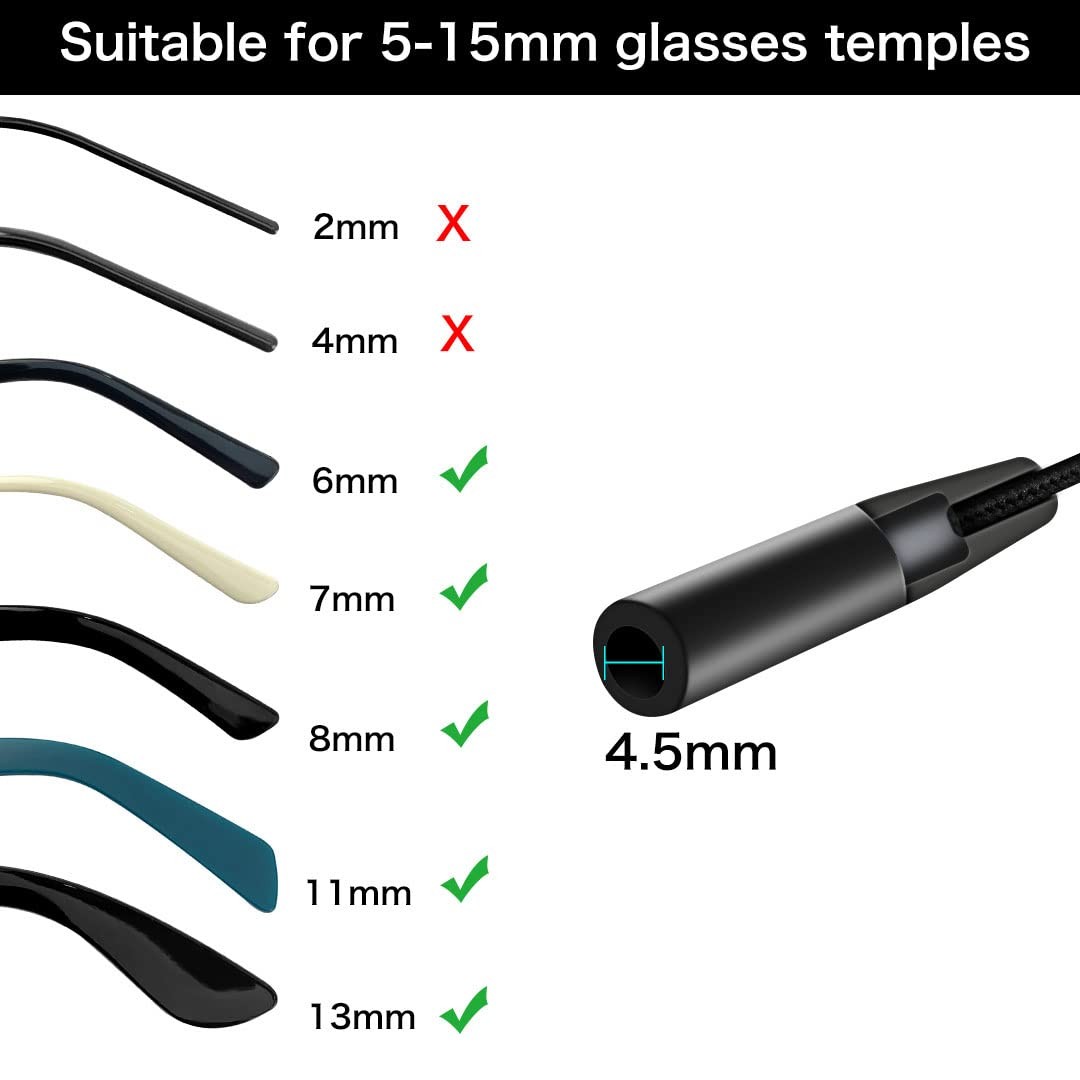 Festty Glasses Strap Sports 3 pcs, Eyeglasses Holder for Medium, Black