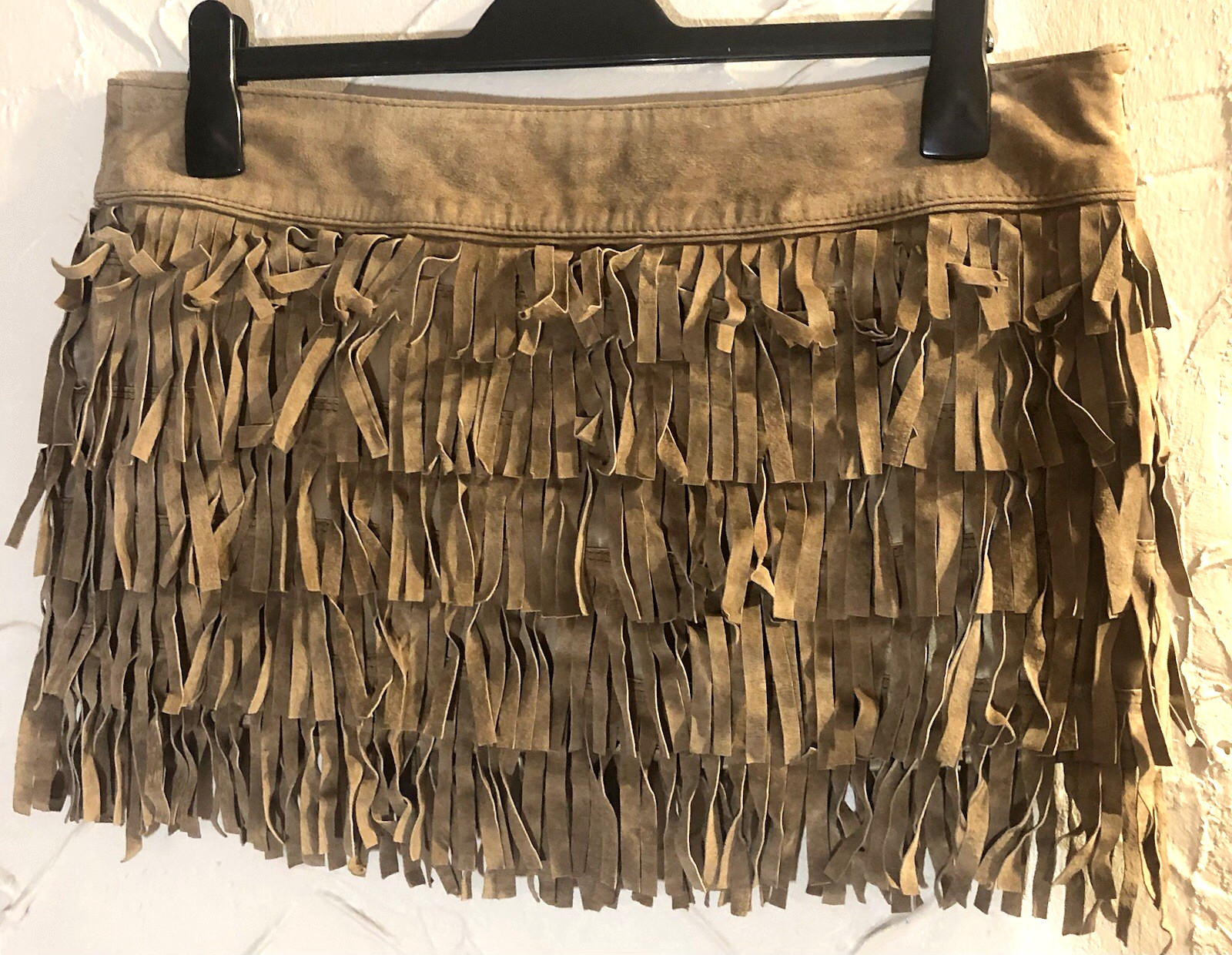 Real Suede Tasselled Mini Skirt Uk 14 Tan Layered Fully Lined BNWT RRP £50 NEXT