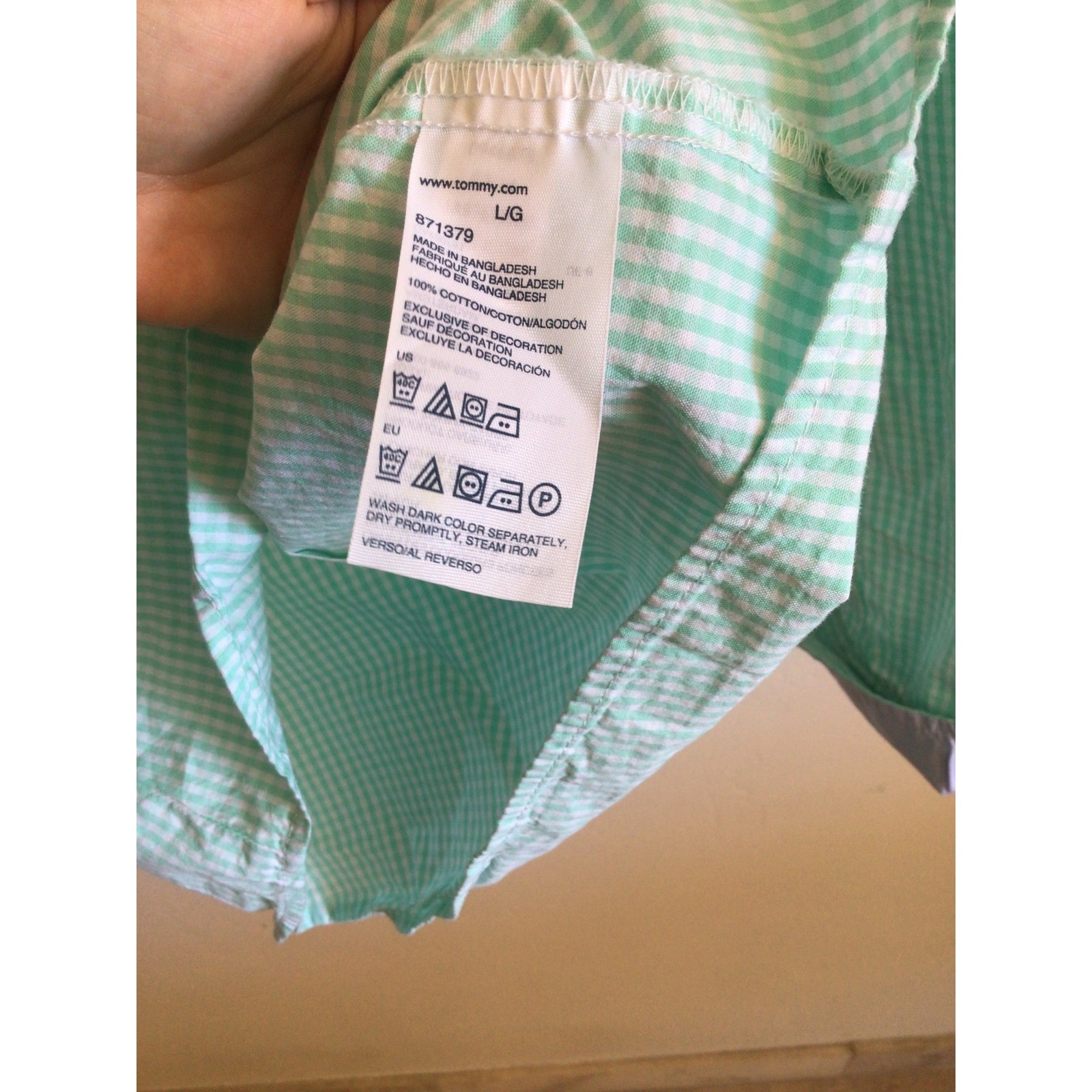 Tommy Hilfiger Women’s Large Mint Green Gingham Button Down Shirt 100% Cotton