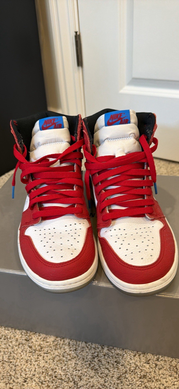 Nike Air Jordan 1 High Top Leather Colorblock Red/White/Black/Blue Sneakers