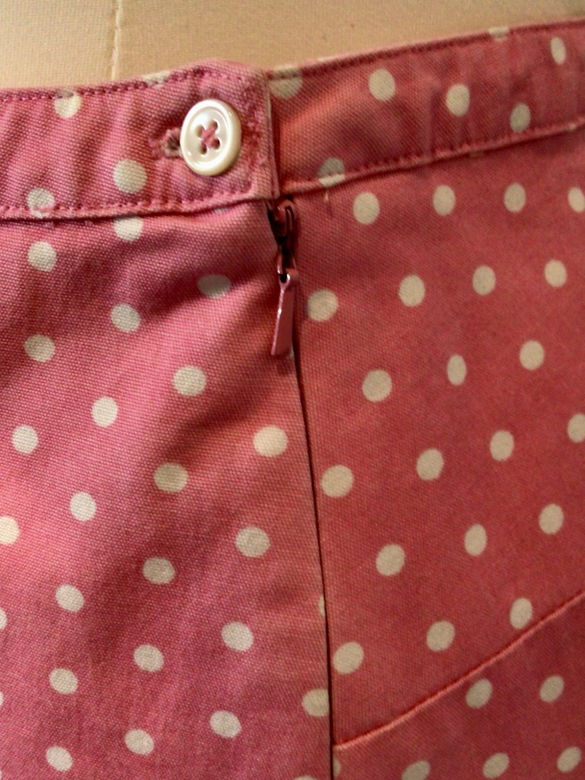 Vintage Boden Pink Polka Dot Floral Embroidered Lined 100% Cotton Skirt (14R)