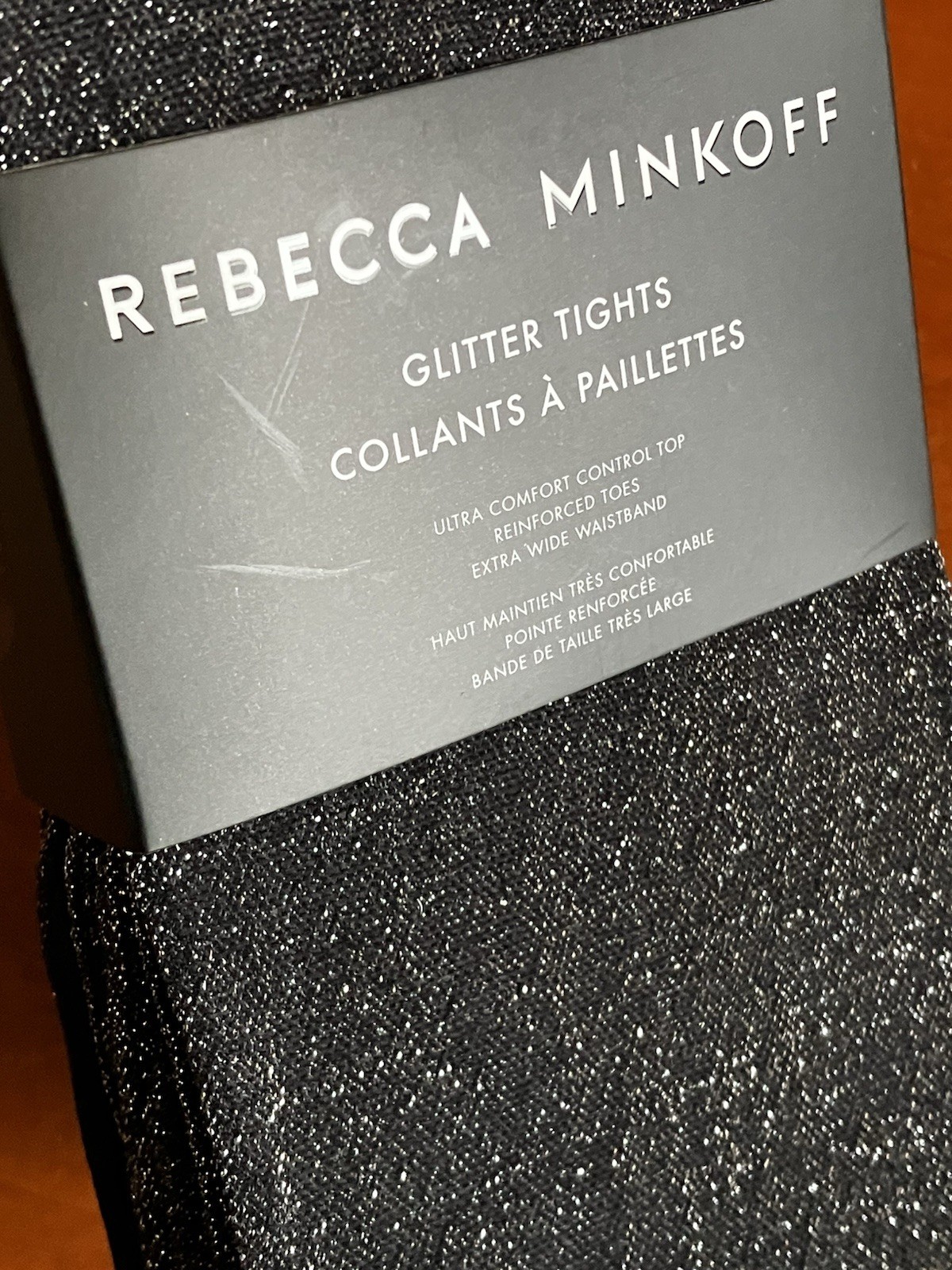 Rebecca Minkoff Opaque Black & Silver Glitter Tights 2 Pair Size M/L NWT