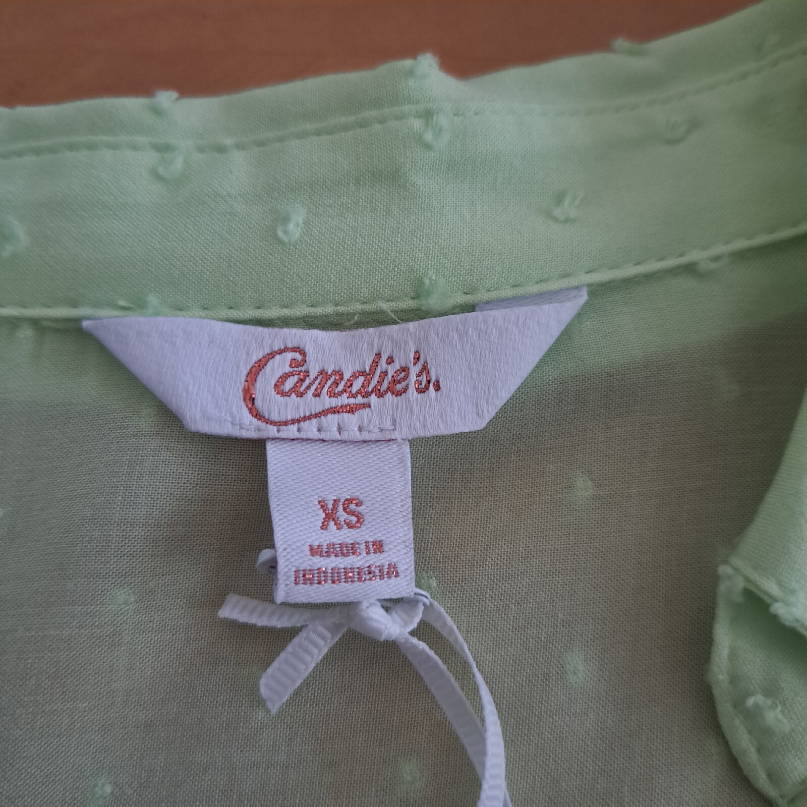 Candies Button Up Shirt Womens Size XS Green Cuffed Textured Sheer NWT $38.00