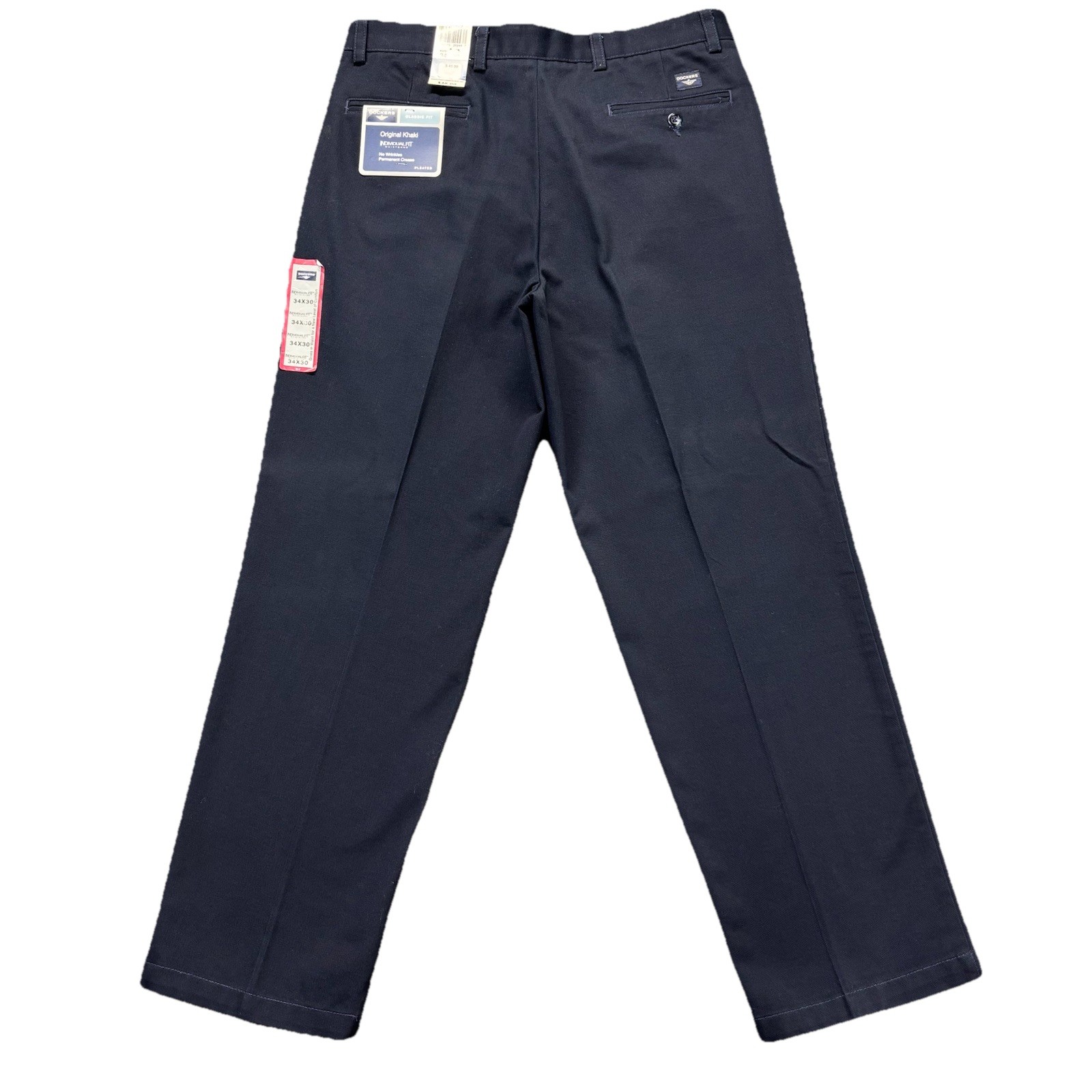 Dockers Original Khaki Pants Mens 34×30 Blue Classic Fit Pleated No Wrinkles NEW