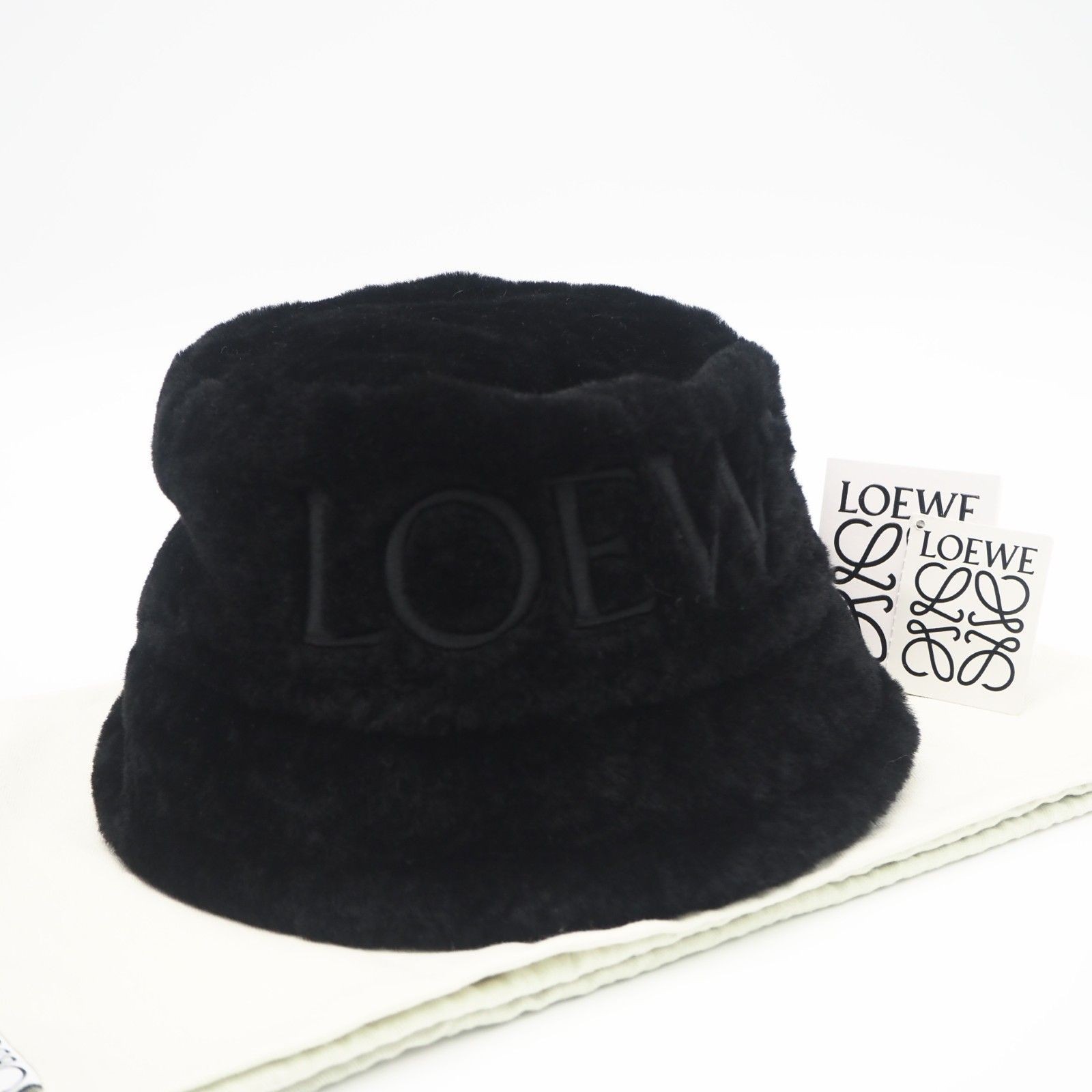 Loewe Women Hat Returns Accepted Within 3 Days Shearling Embroidered Logo Bucket