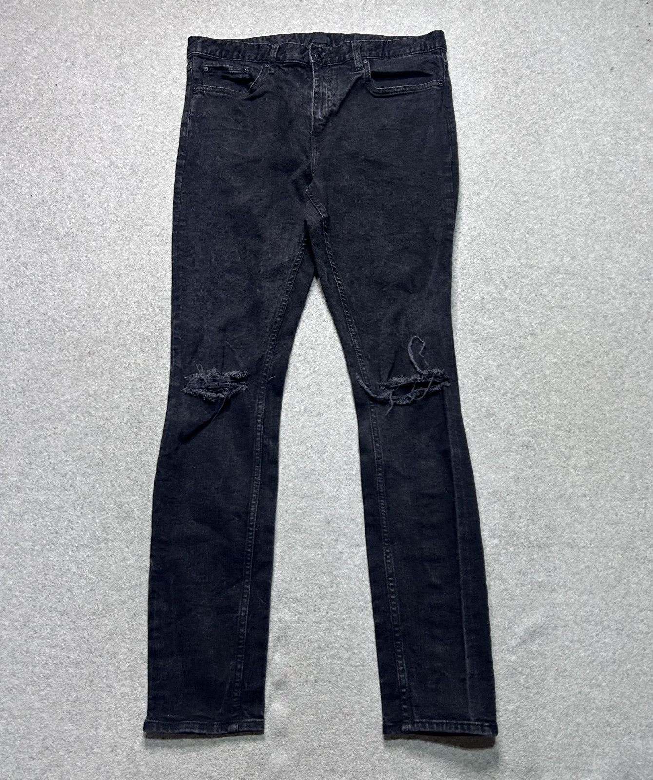 H&M Jeans Skinny Leg Mens 34 X 34 Black Distressed Stretch Denim