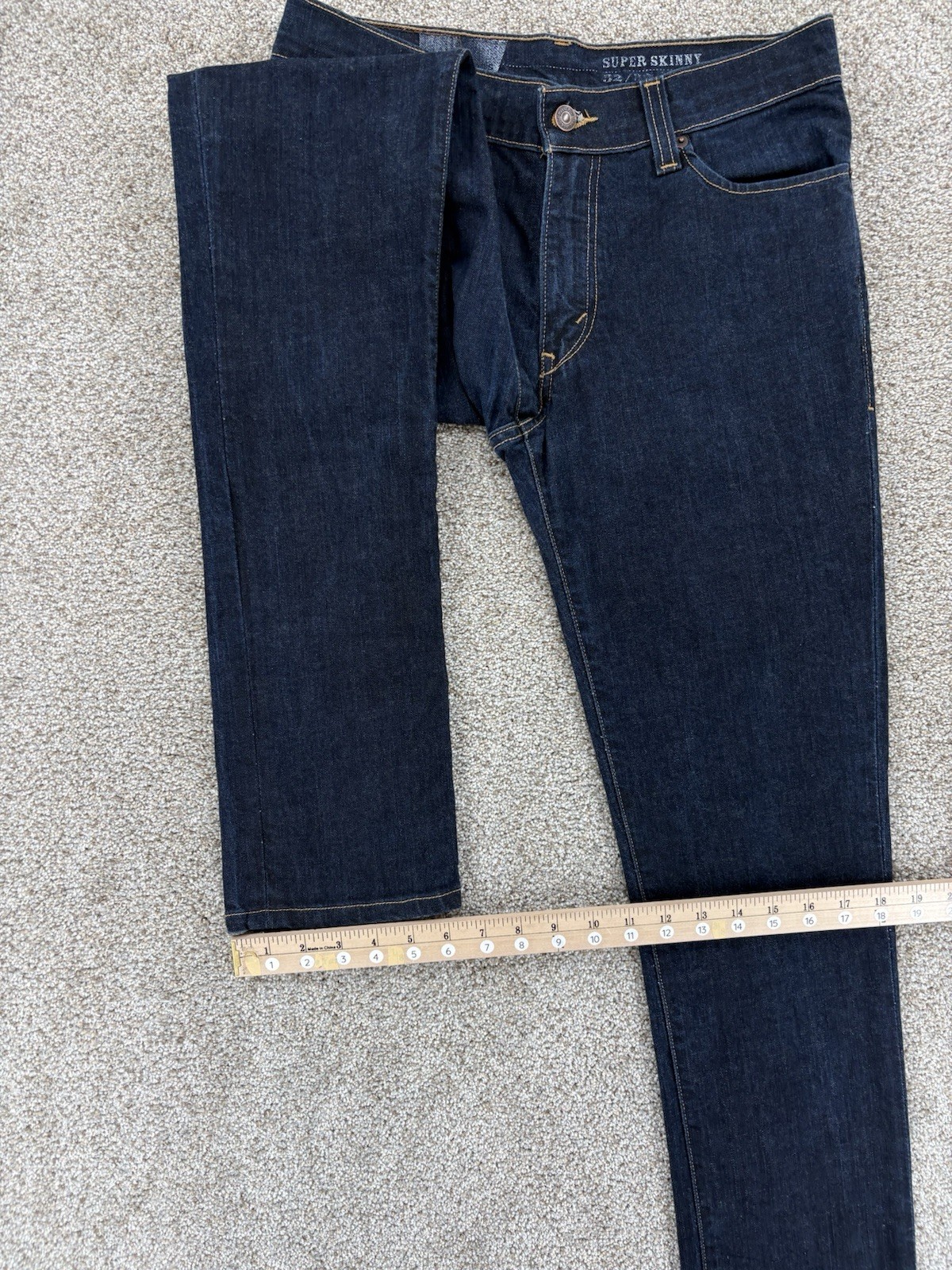 VTG Levis Super Skinny Jeans Mens 32×32 Blue Dark Wash Stretch Leather Patch Y2K