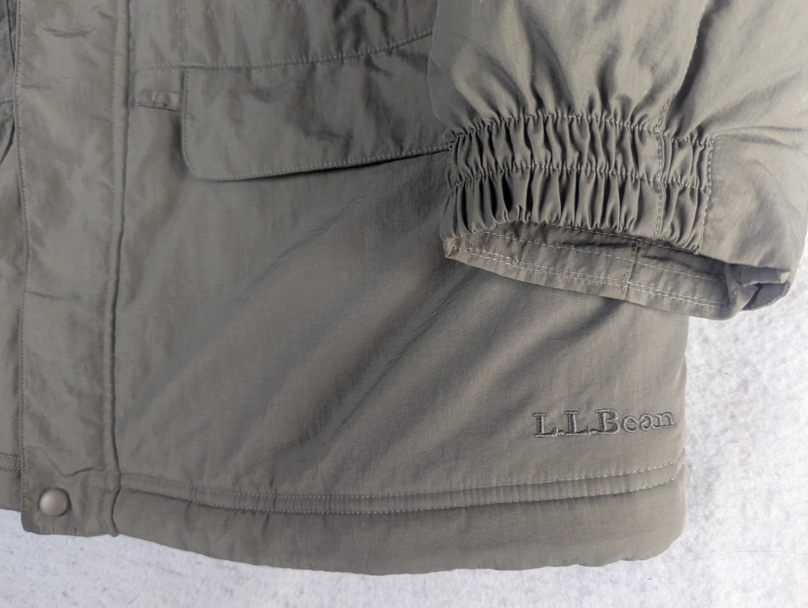 LL Bean Mens XL Primaloft Ski Jacket Hooded Insulated Coat Olive Green Pockets