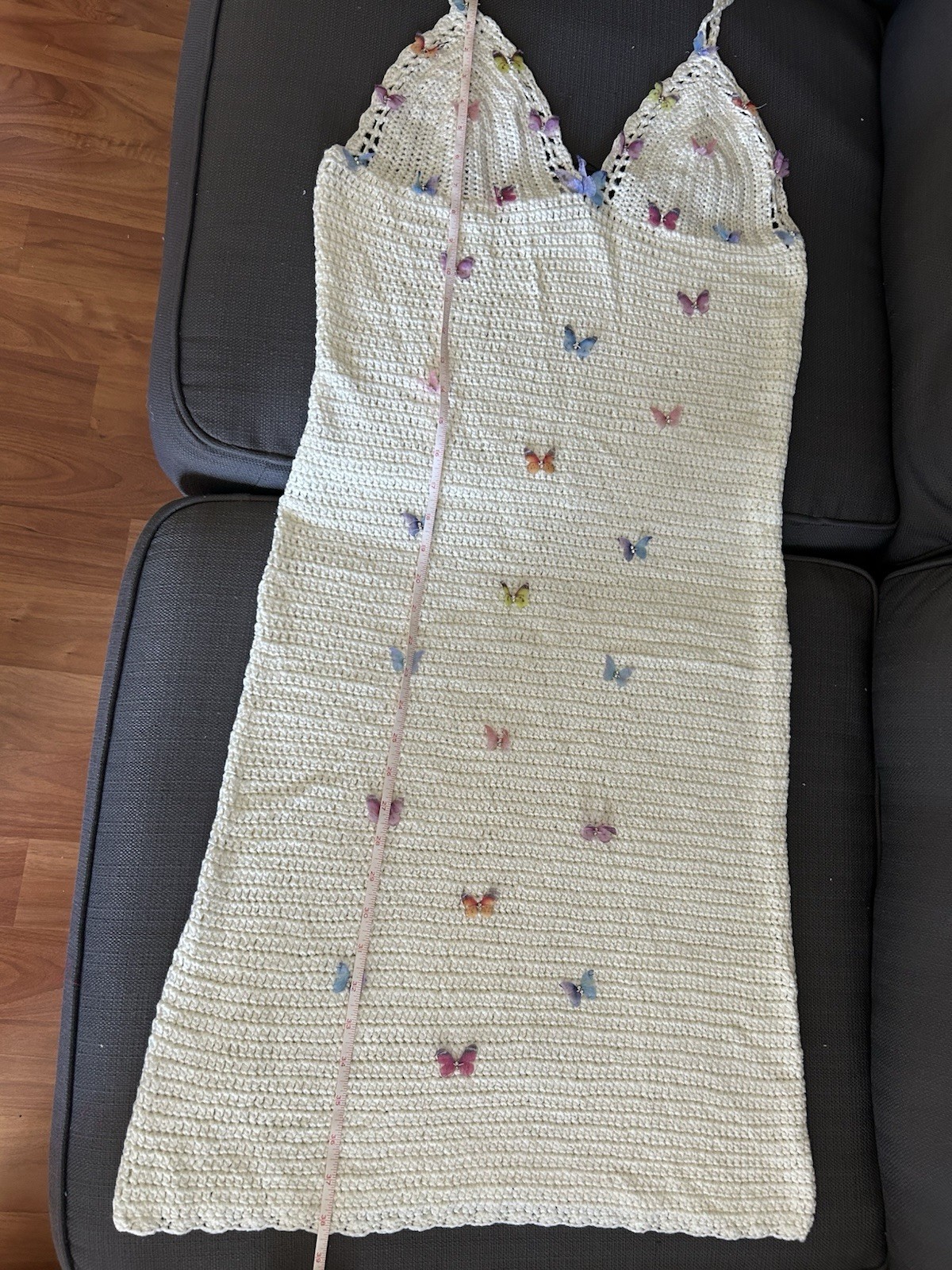 Fashion Nova Ivory Crochet Butterfly Midi Slip Dress V-Neck Strappy L Acrylic