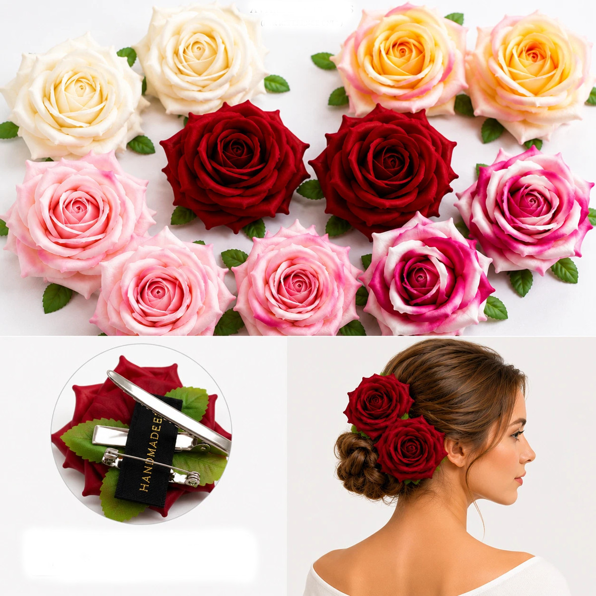 2pc Silk Red Rose Hair Flower Clips Bridal Hairpin Brooch Wedding Bridesmaid Lot