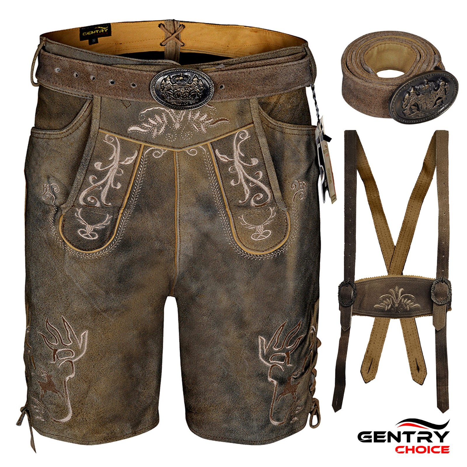Authentic Lederhosen Antiqued Klose Leather Short Trachten Oktoberfest Costume