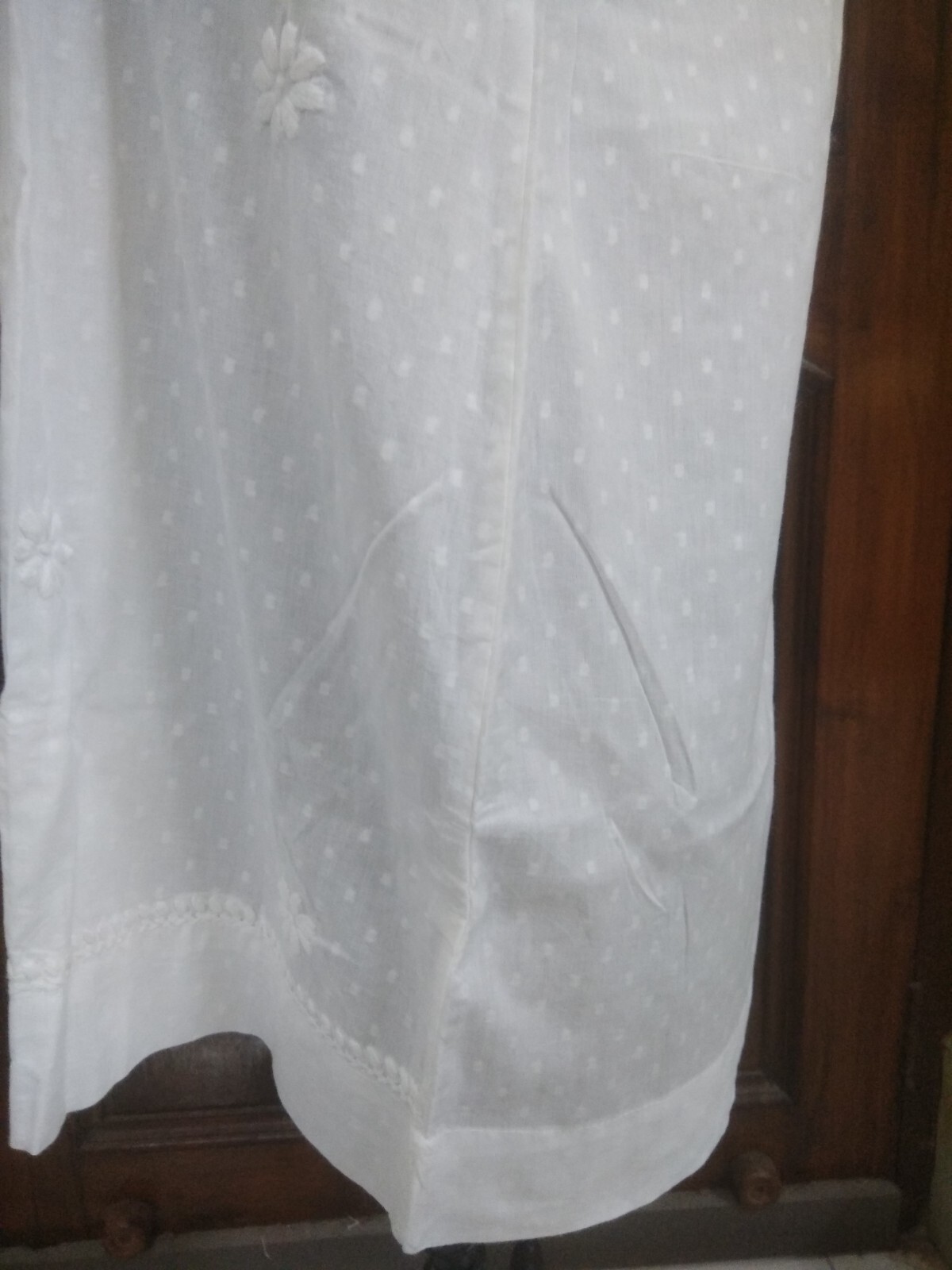 100% COTTON DOTED FABRIC XL 44 HANDMADE ETHNIC TOP KURTA KURTI CHIKAN EMBROIDERY