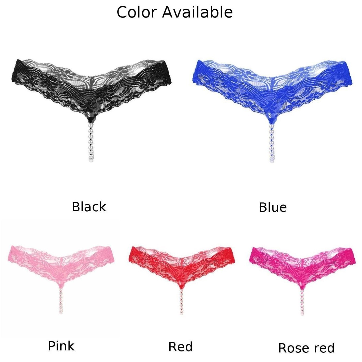 T back Thong Lingerie Lace Underwear Women G String Panties with Pearls