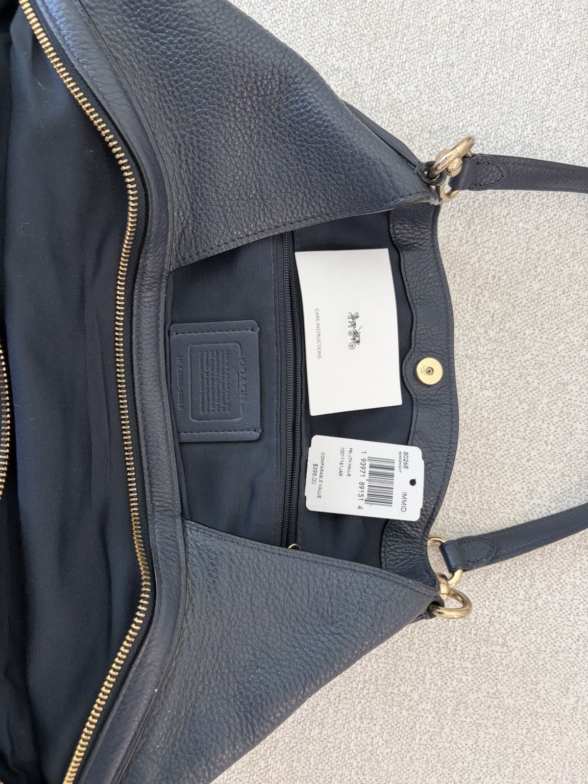 Coach Black Pebbled Satchel/Top Handle Bag Gold Hardware Zip/Magnetic Medium