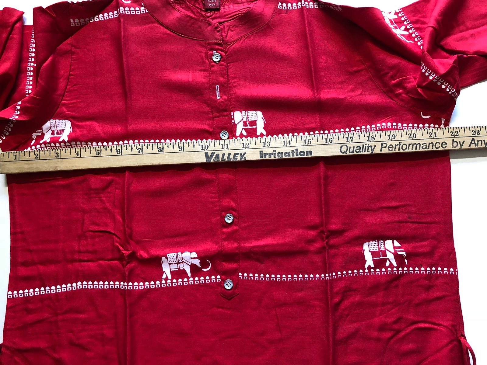 KURTI Kurta Kameez INDIA-NEW-SZ 44-RED ELEPHANTS TASSLES / BUTTONS -USA SELLER
