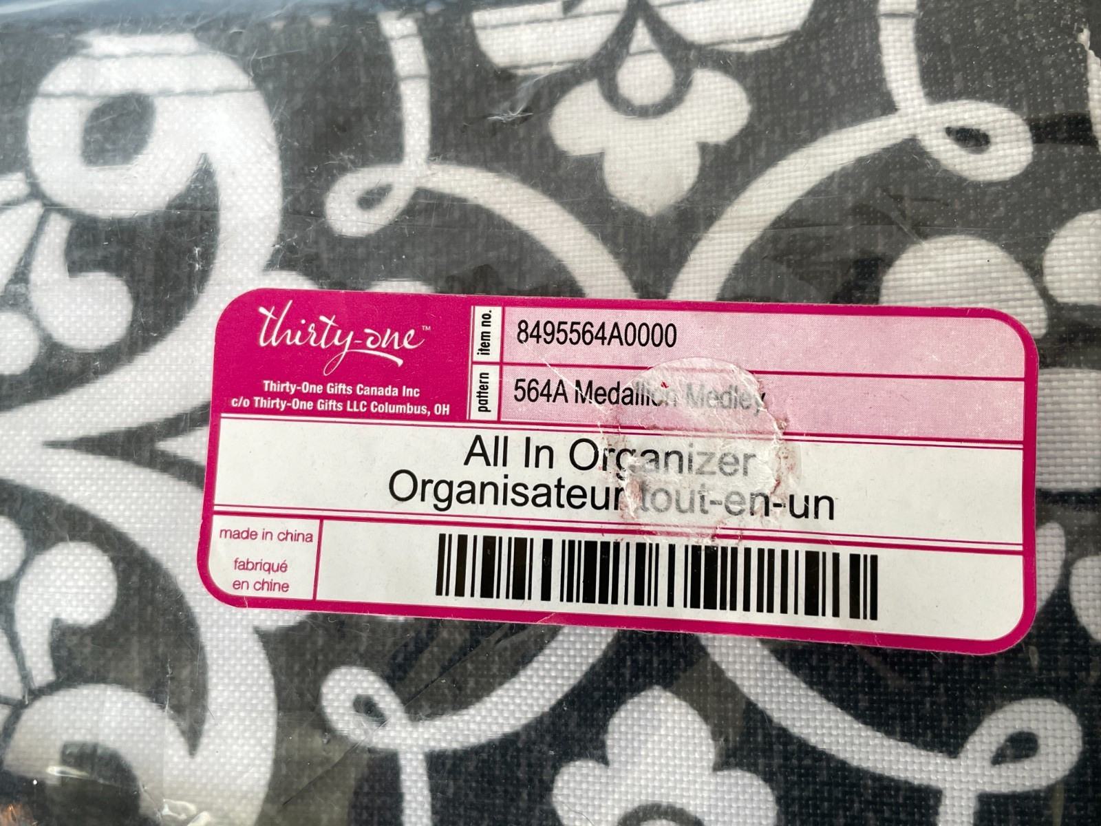 Thirty One All In Organizer In Parisian Pop 12×8 Small Tote Bag Black White NIP