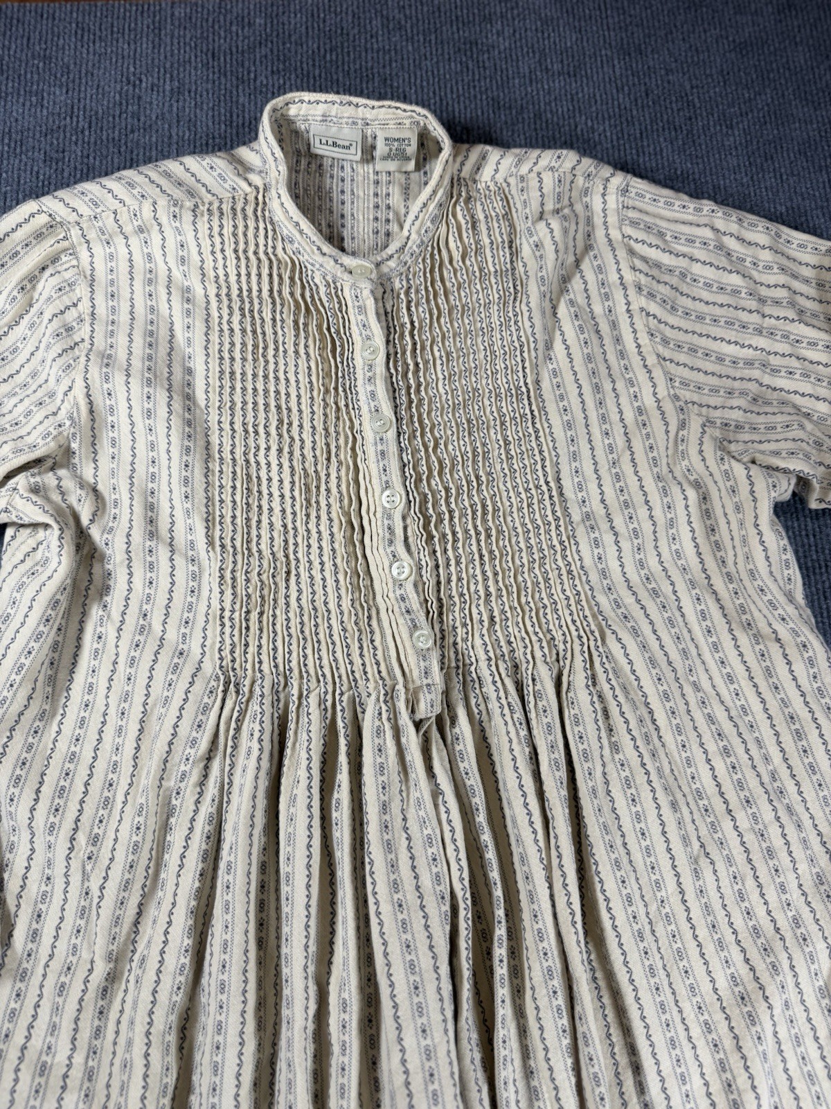 Vintage L.L.Bean Prairie Dress Women’s Small Blue Cream Calico Stripe