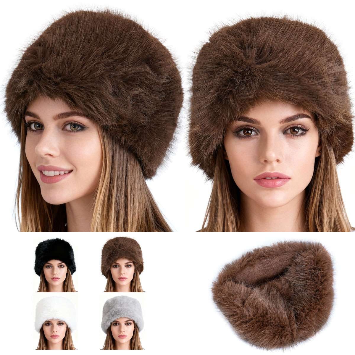 Women Faux Fur Bucket Hat Fishing Cap Fluffy Plush Winter Warm Cute Soft Solid