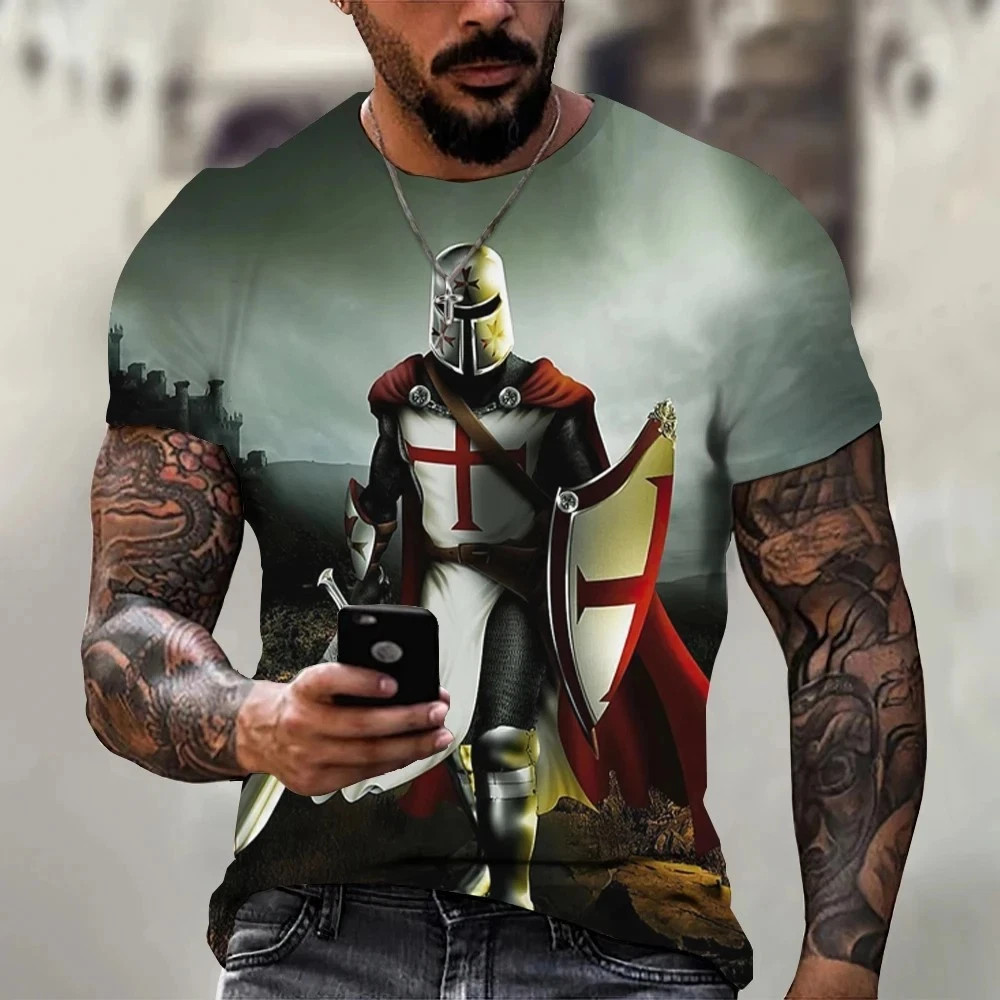 Knights Templar T-Shirt Men’s Christian Warrior Crusader Cross 3D Printed