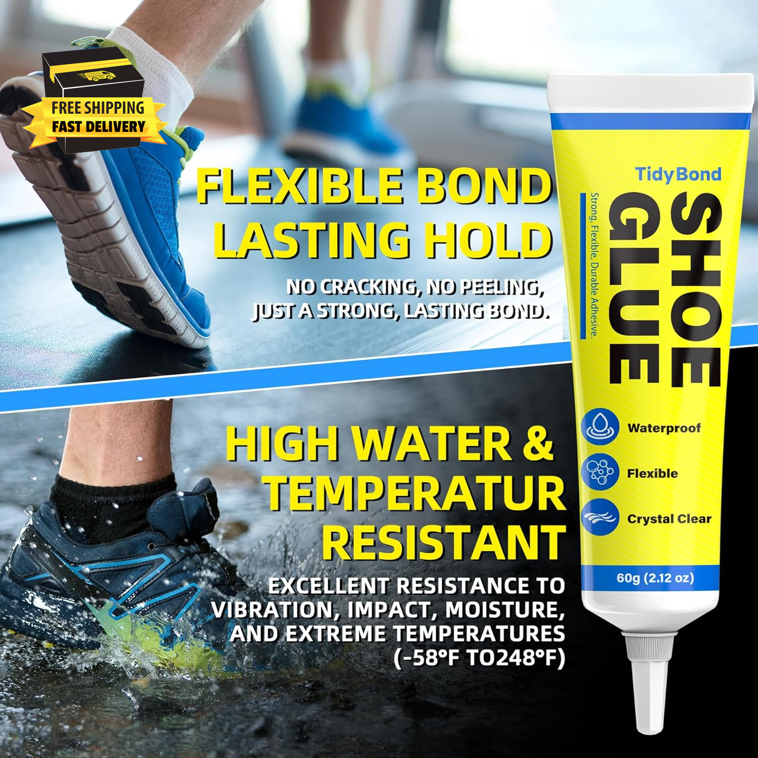 Shoe Glue, Shoe Repair Adhesive Flexible, Waterproof, Clear, Super Strong Glue f