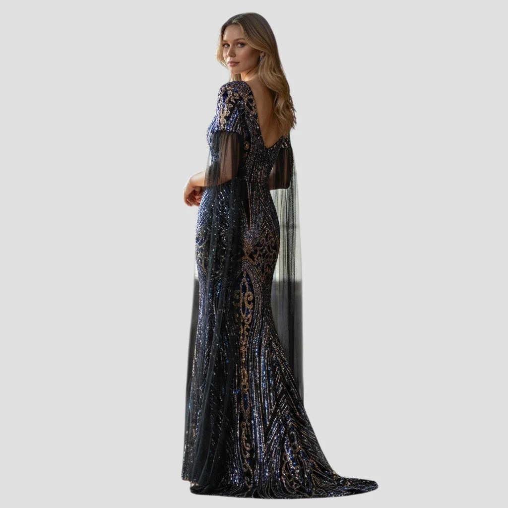 Celestial Glamour: Evening Gown with Mystical Flow