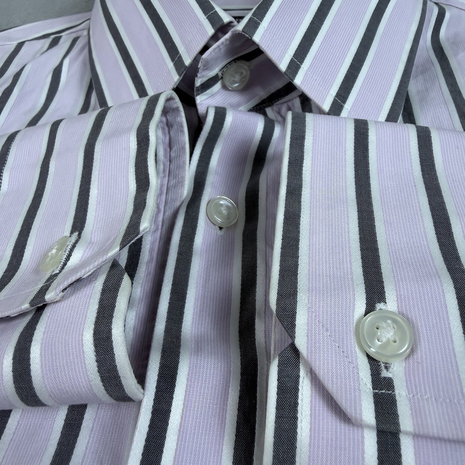 BOSS Hugo Boss Mens 15.5 34/35 Purple Striped Cotton Regular Fit Dress Shirt