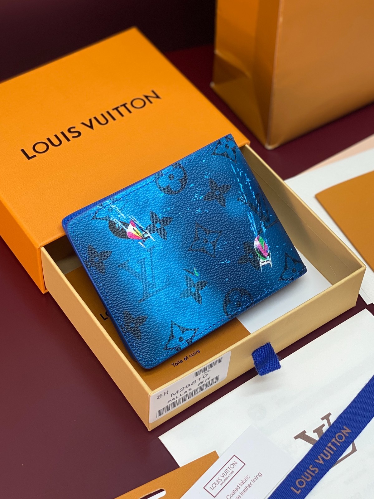 Louis Multiple Wallet Monogram Bleach Sailboat Blue New