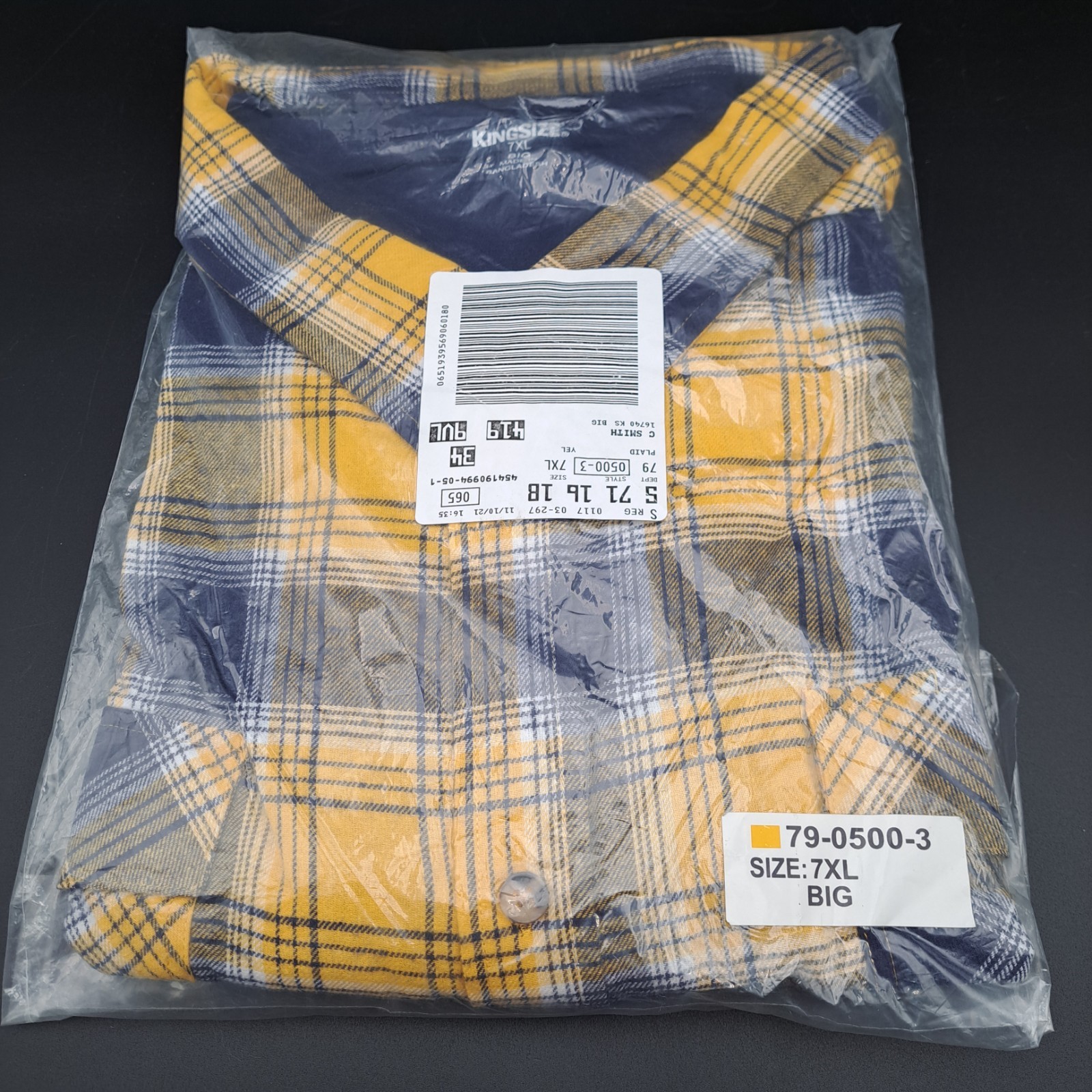 KingSize Men’s Big 7XL Yellow Blue Plaid Flannel Button Down Long Sleeve NIP