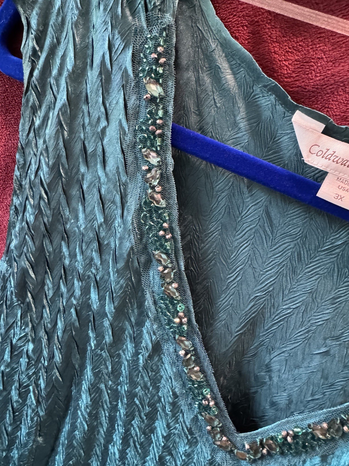 Komorav Green Satin Silk Beaded V-Neck Sleeveless Tiered Maxi Dress 3X