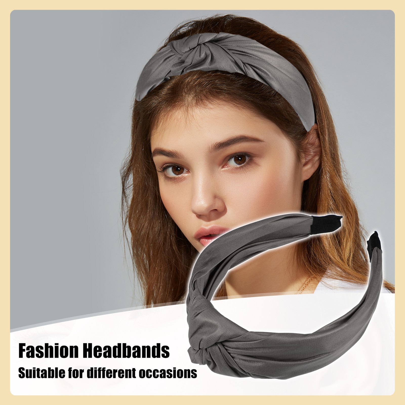 1Pcs Faux Leather Knotted Headband Cross Knot Hairband for Women Gray 1.57″ Wide