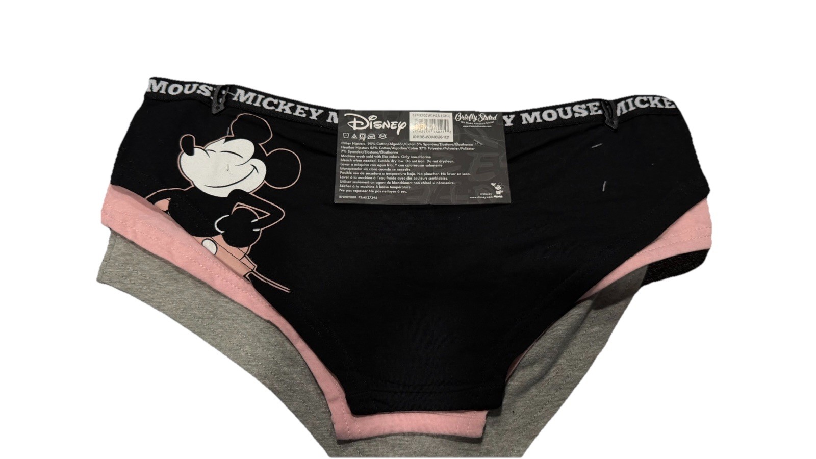 Disney Mickey Mouse 3 Pack Cotton Blend Stretch Hipster Panties Multicolor