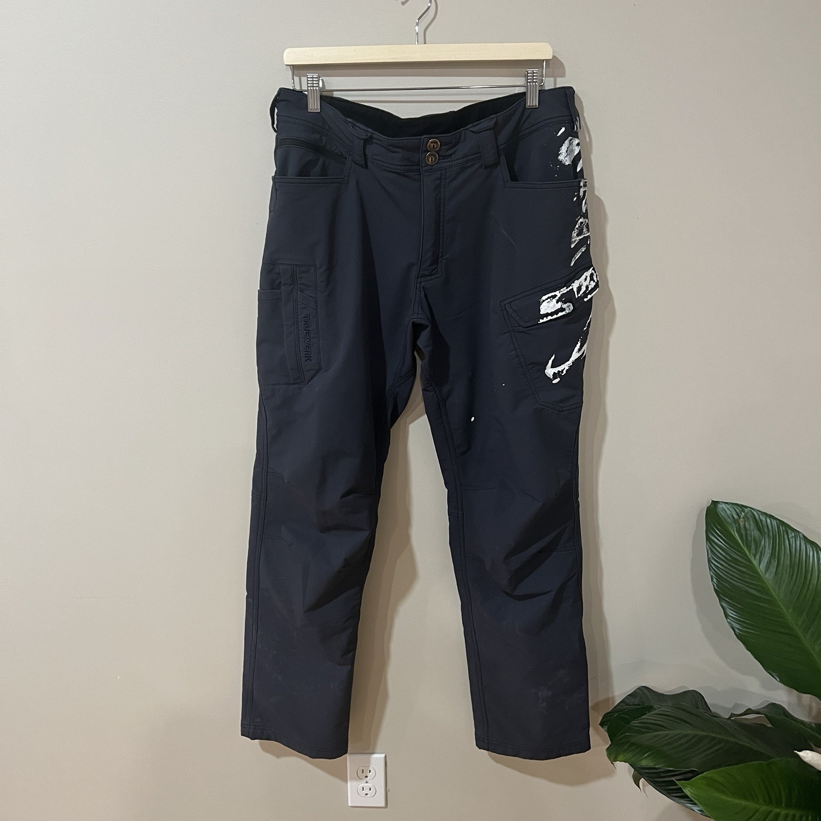 Truewerk T2 Werkpant Cargo Mens 34×32 Navy Dark Blue Workwear Stretch Utility
