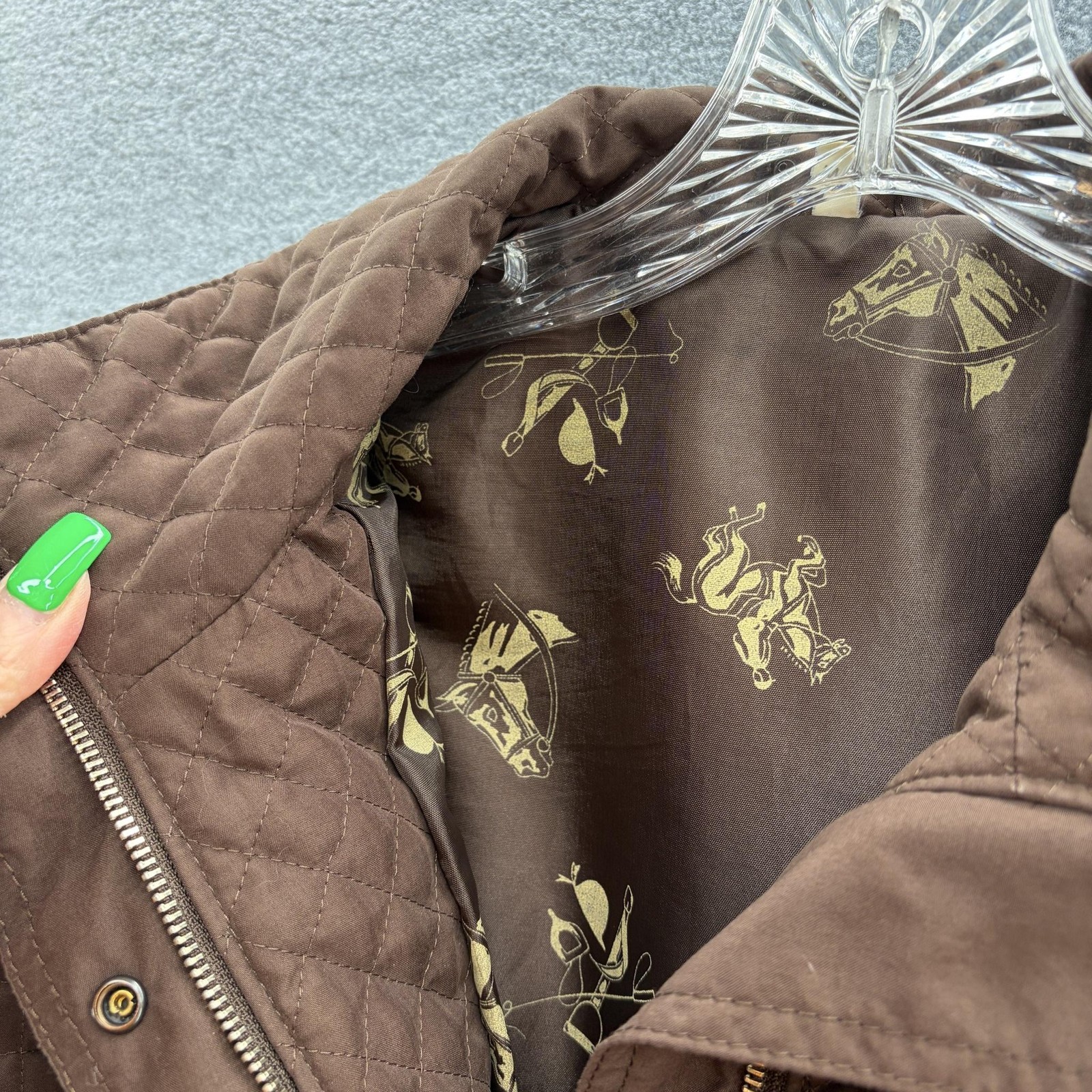 Golden Dress Equestrian Jacket Womens Medium Brown Quilted Zip Pockets Riding