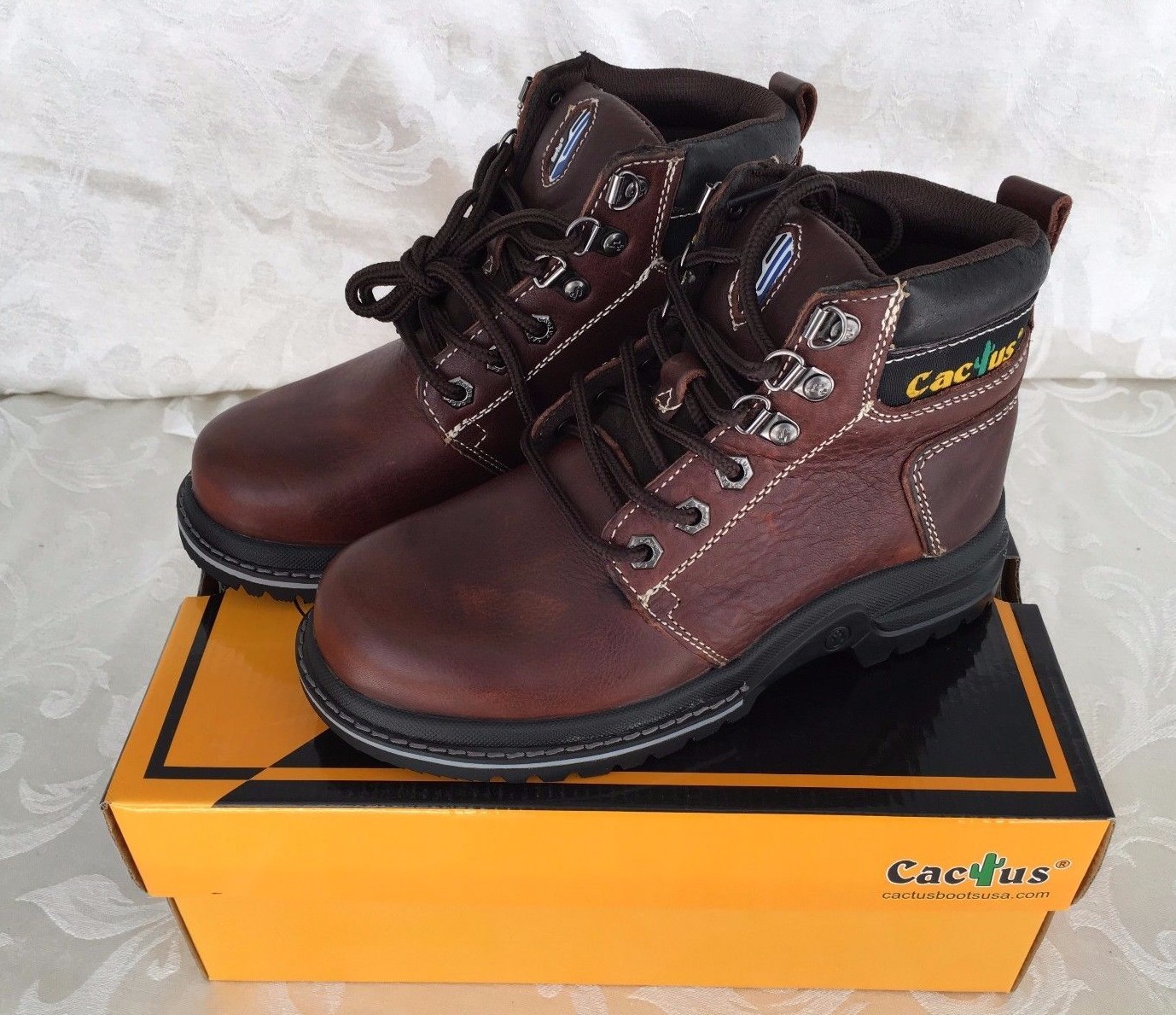 Cactus Work Boots 6″ 6533 Dk Brown Real Leather Upper Very Light New In Box
