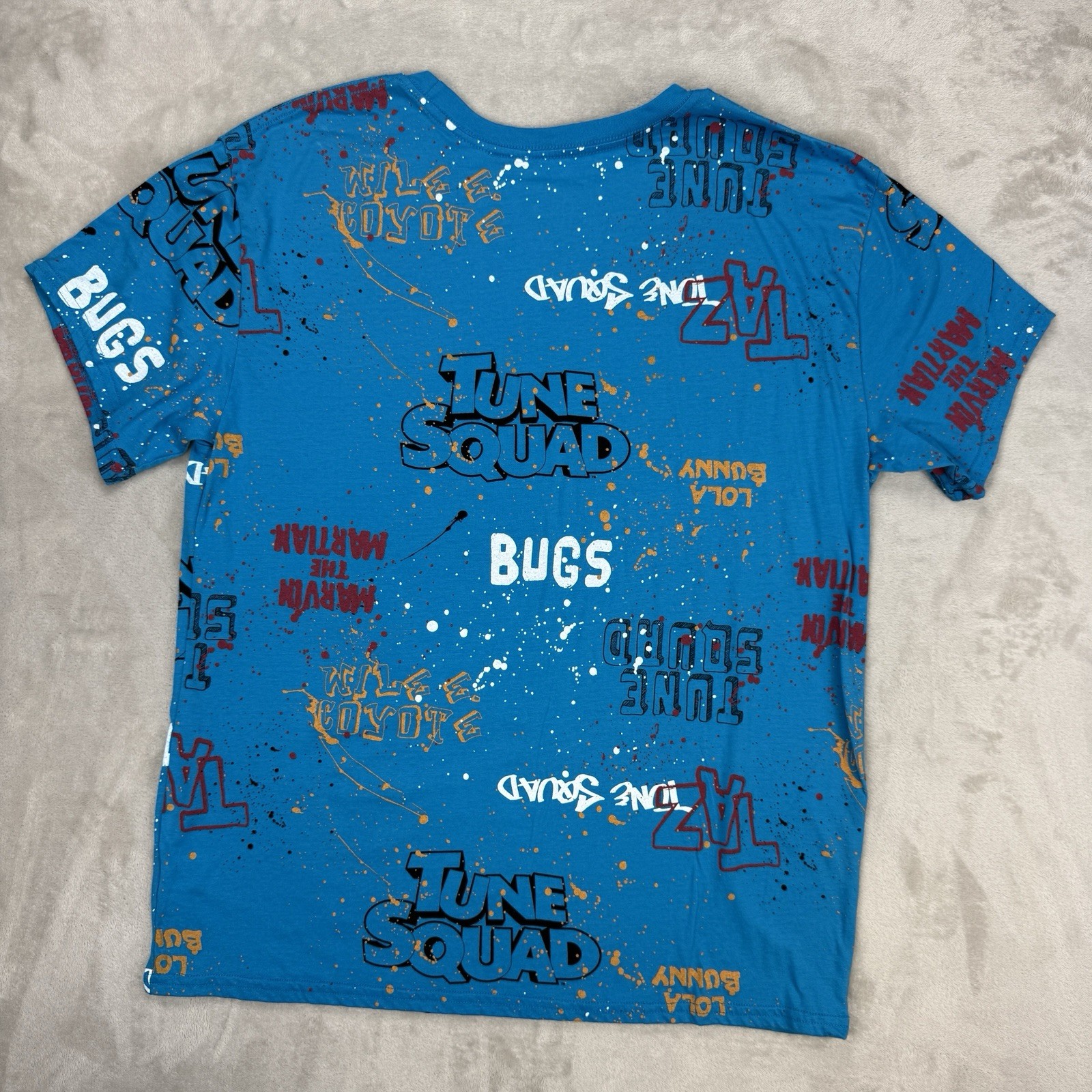 XL Space Jam Tune Squad All Over Print Tee Mens Taz Marvin Looney Tunes Bugs