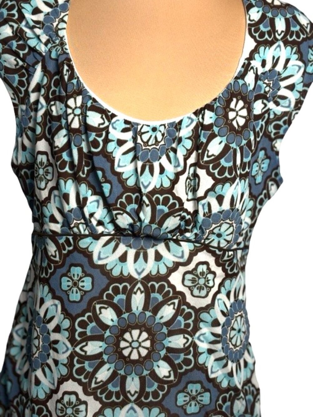 Ann Taylor Blue Medallion Print Cap Sleeve Blouse Lightweight Top Size XLarge