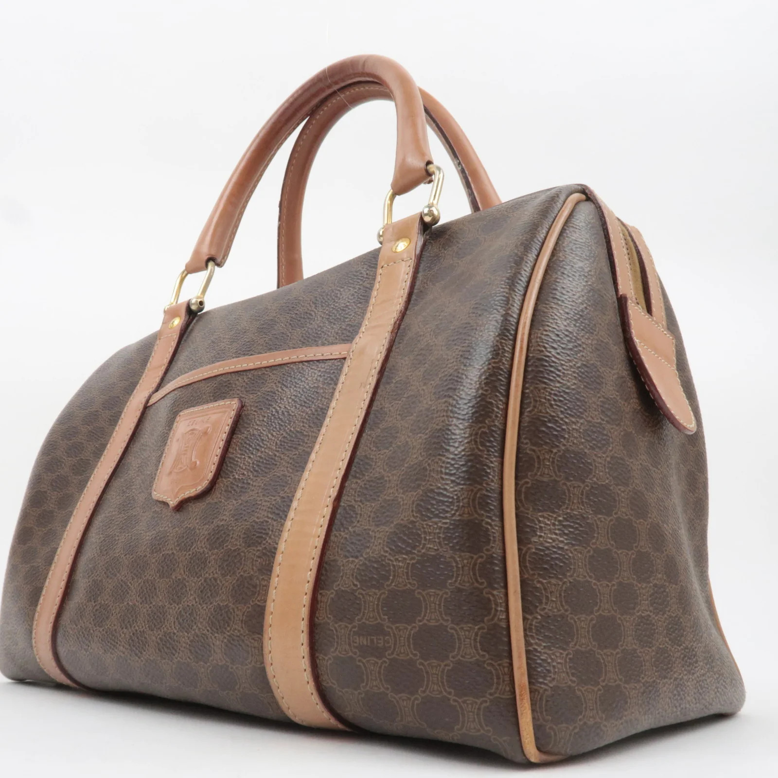 CELINE Macadam PVC Leather Handbag Brown Gold HDW Authentic