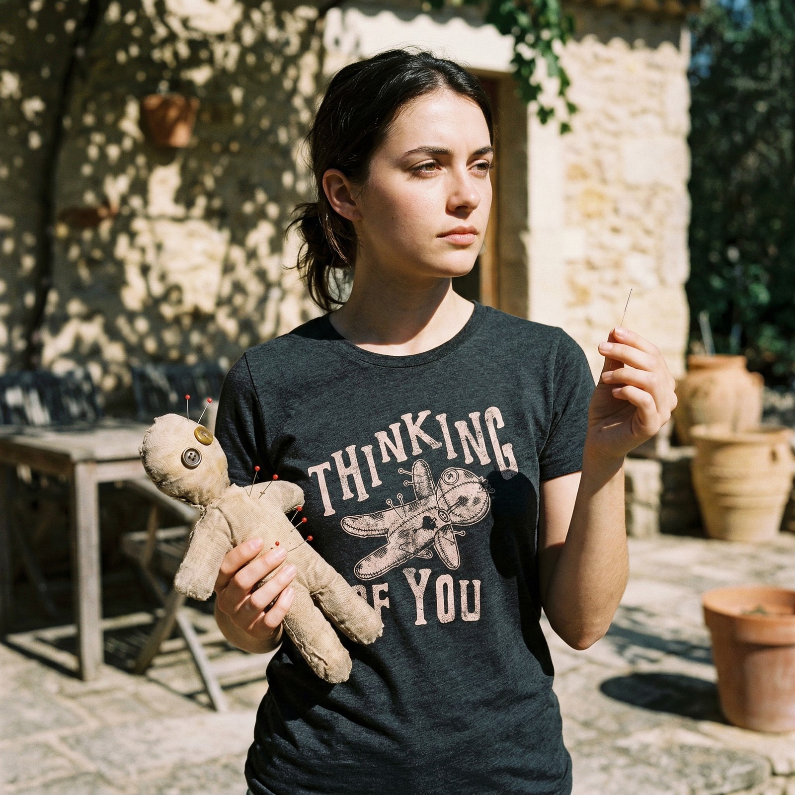 Womens Thinking Of You Tshirt Funny Voodoo Doll Graphic Novelty Tee