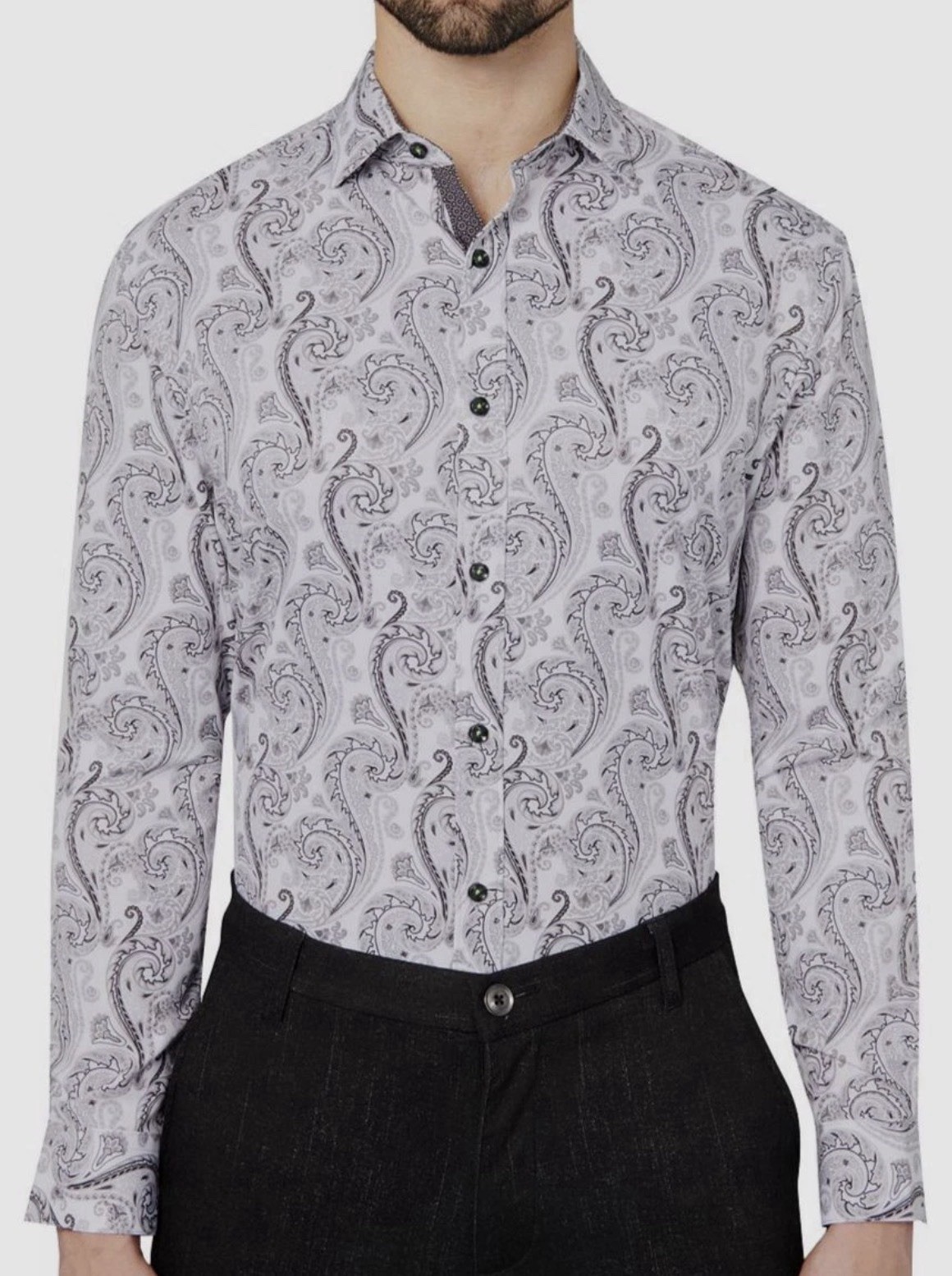 Society of Threads Men’s Grey Slim Stretch Dress Shirt Size-L