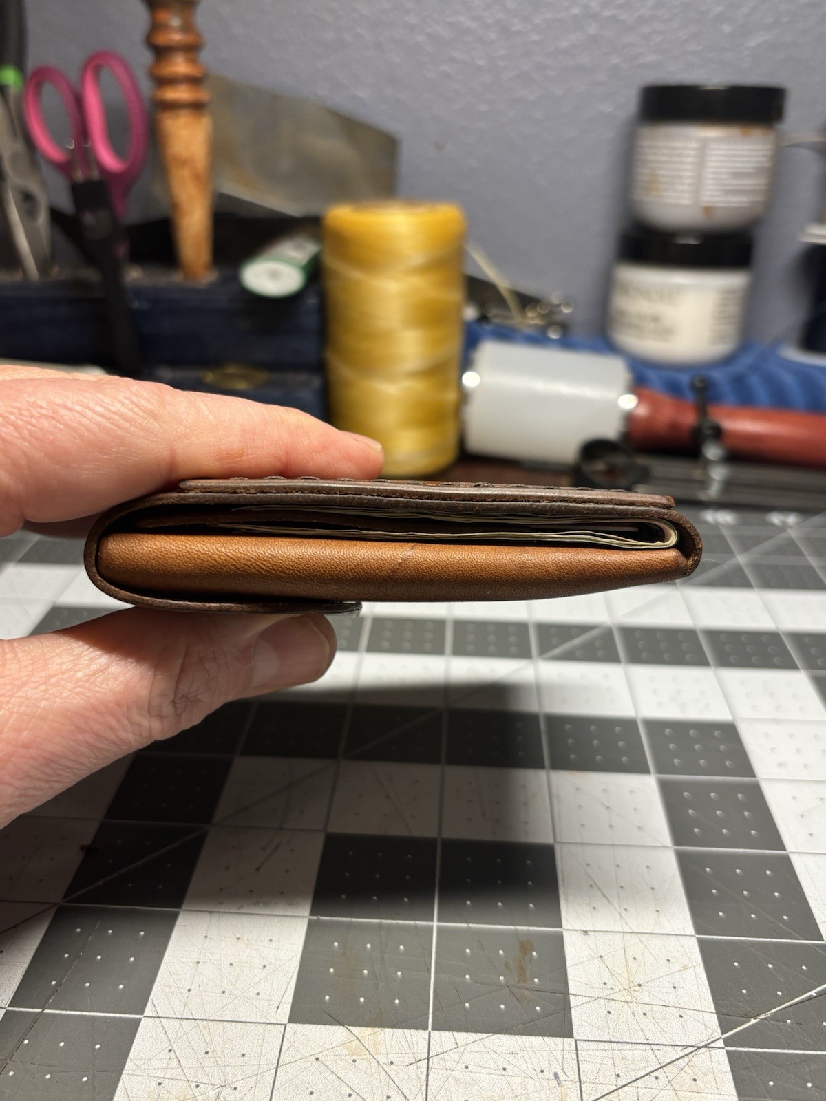 Handmade Leather Vertical Pocket Bifold Wallet – Slim & Durable