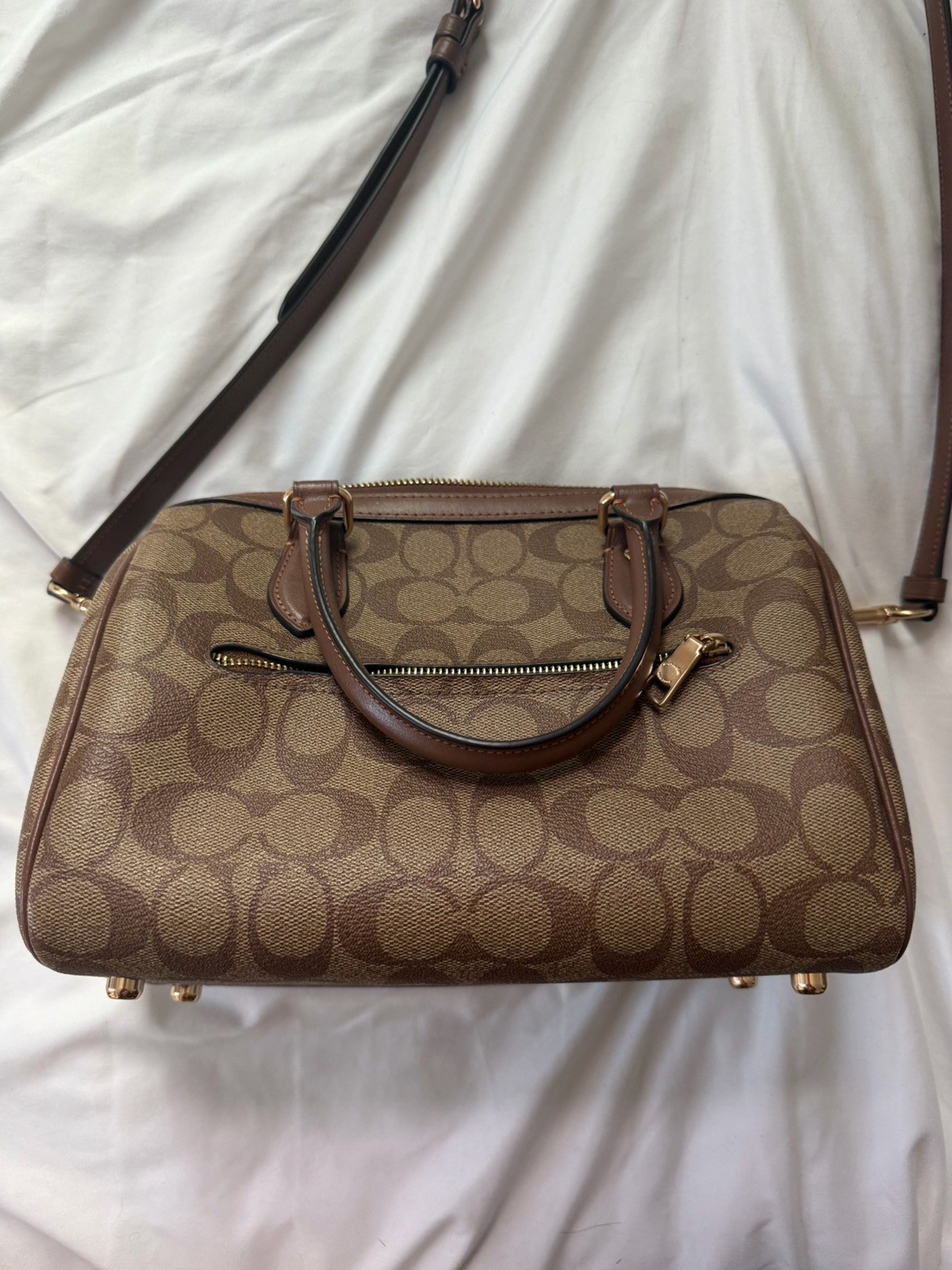 Coach Brown Signature Logo Medium Satchel Zip w/ Detachable Crossbody Strap
