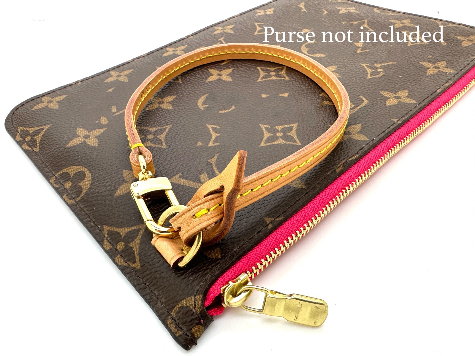 Vachetta Short Leather Wrislet handle strap wrist for Neverfull Pouch one clip
