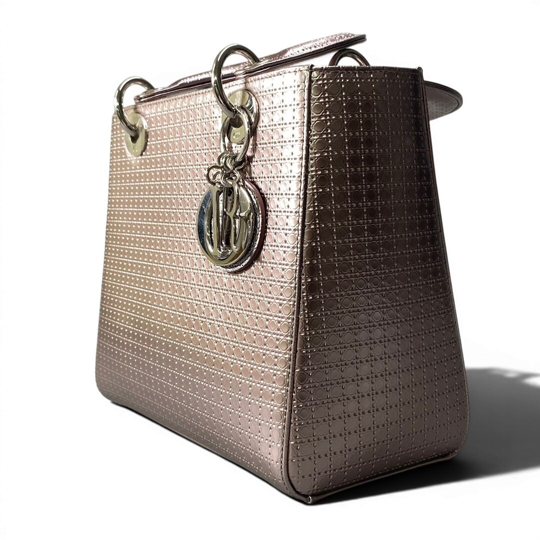 E18 Christian Dior Lady Handbag Metallic Pink Women Bag TA1 Used AYAN-0