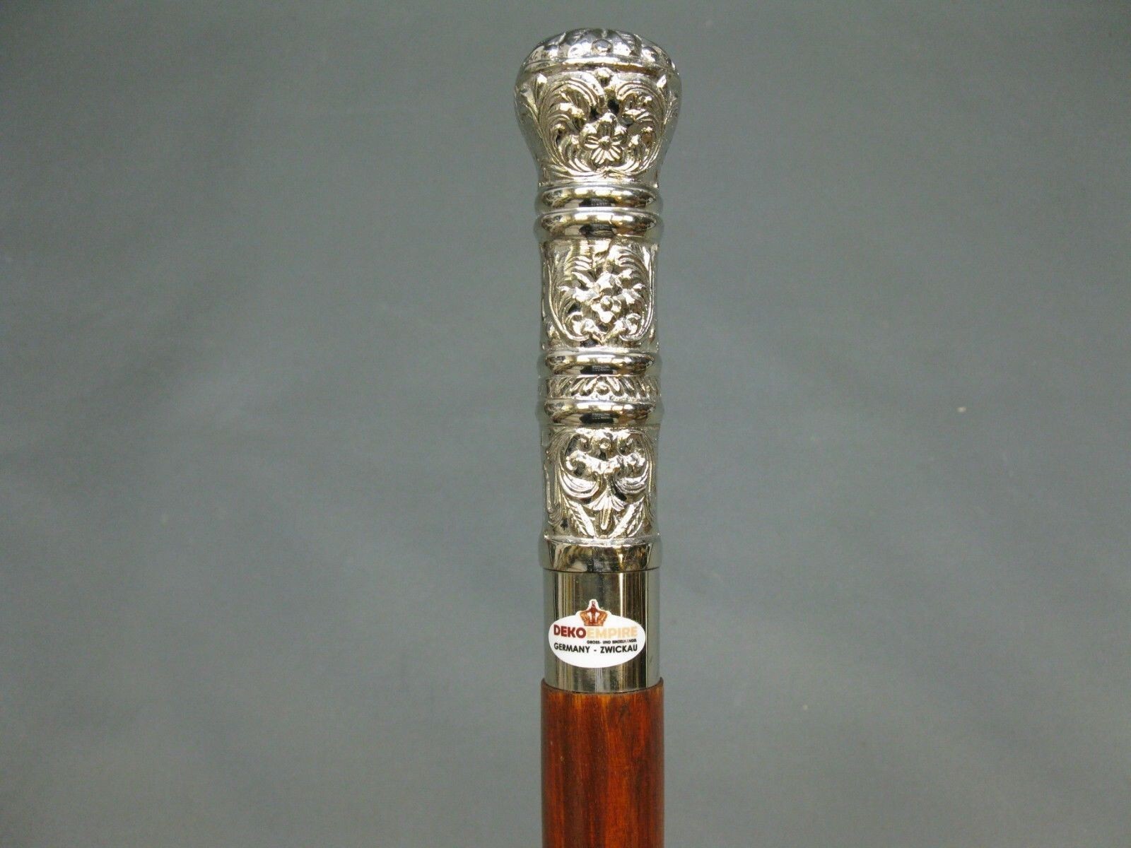 Vintage Solid Silver Brass Handle Antique Victorian Cane Wooden Walking Stick