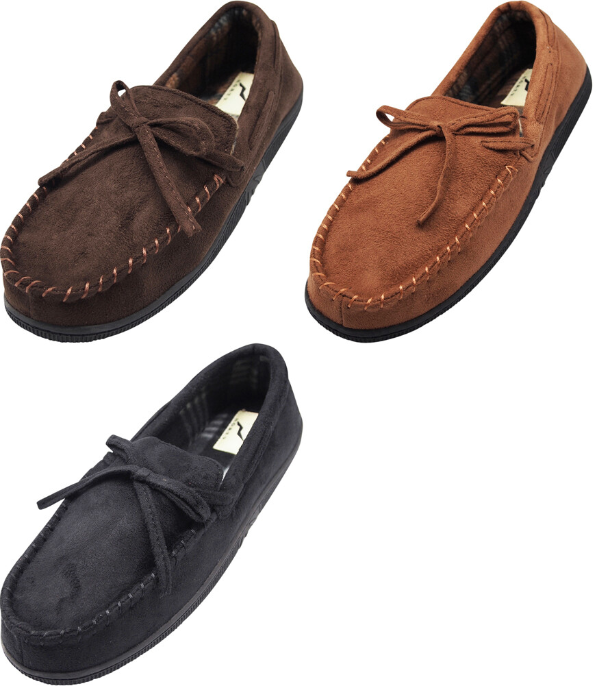 Norty Mens Moccasin Slip On Loafer Slipper Indoor/Outdoor Sole – 3 Colors