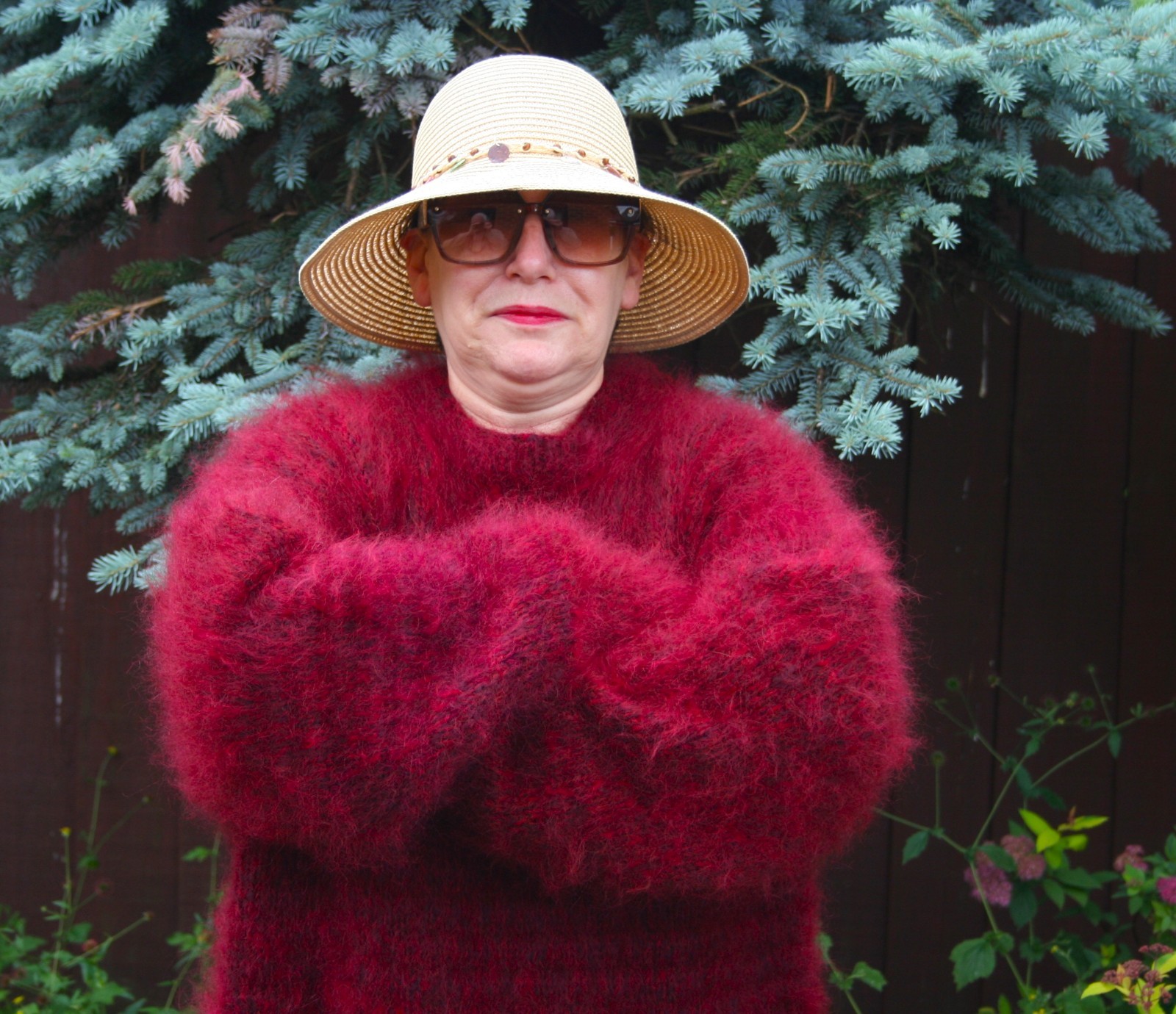 BRAND NEW HANDKNITTED LUXURY MOHAIR CREW NECK SWEATER IN “BURGUNDY” 2XL