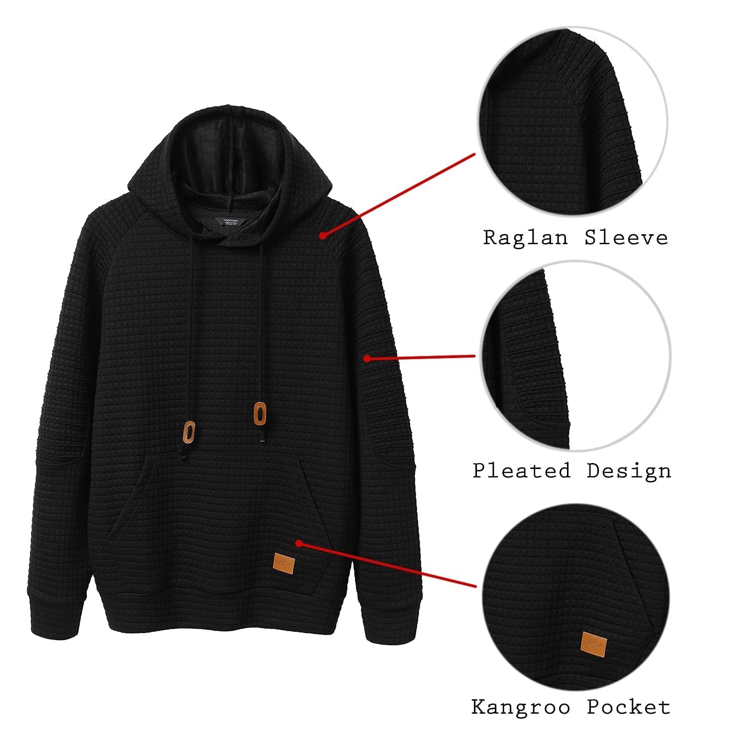 Men’s Casual Hoodies Long Sleeve Drawstring Hooded Pullover Waffle Knit Hooded