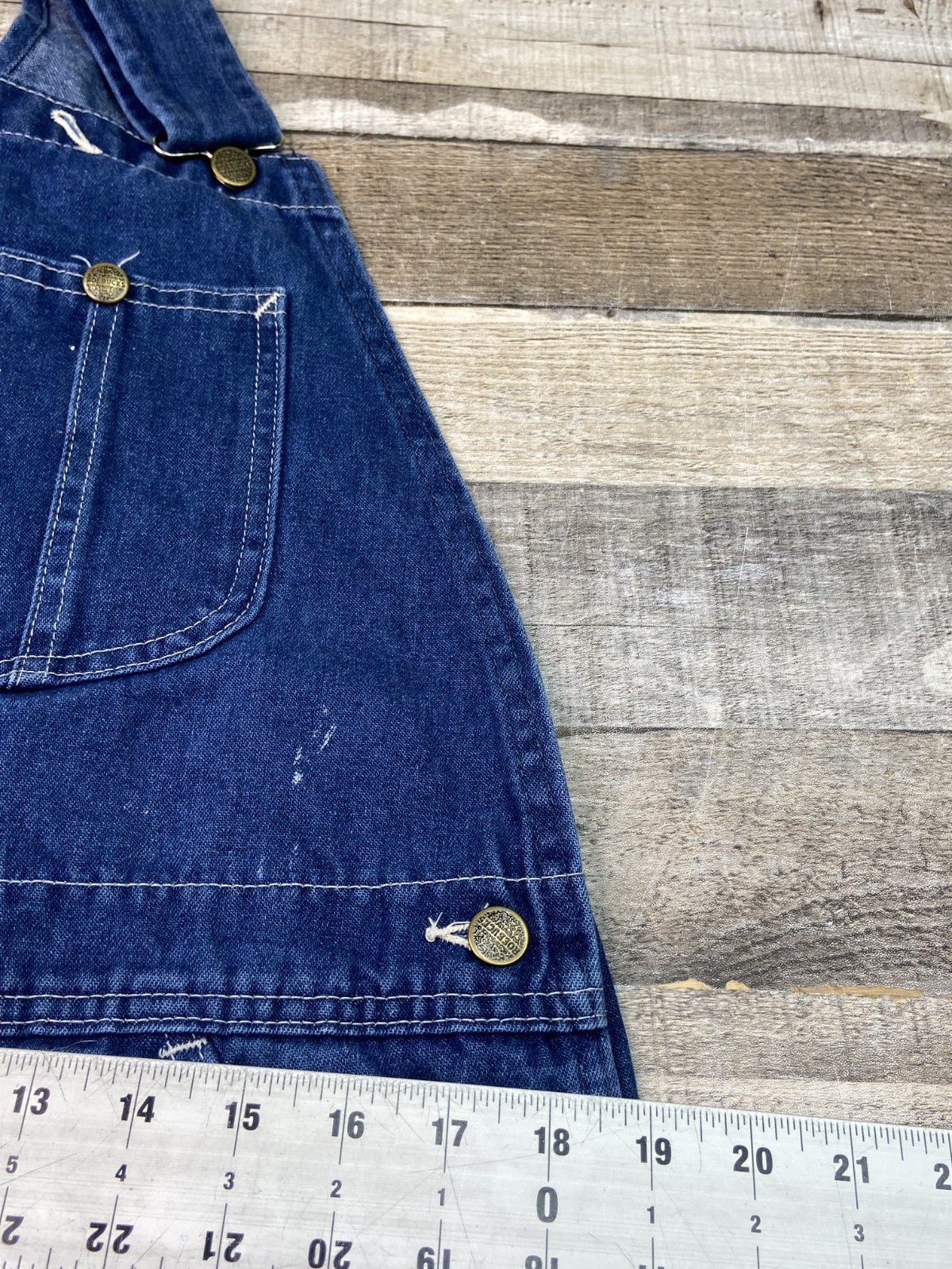 Vintage Sears Denim Jean Overalls Cut Off Shortalls Womens L Carpenter Paint 90s