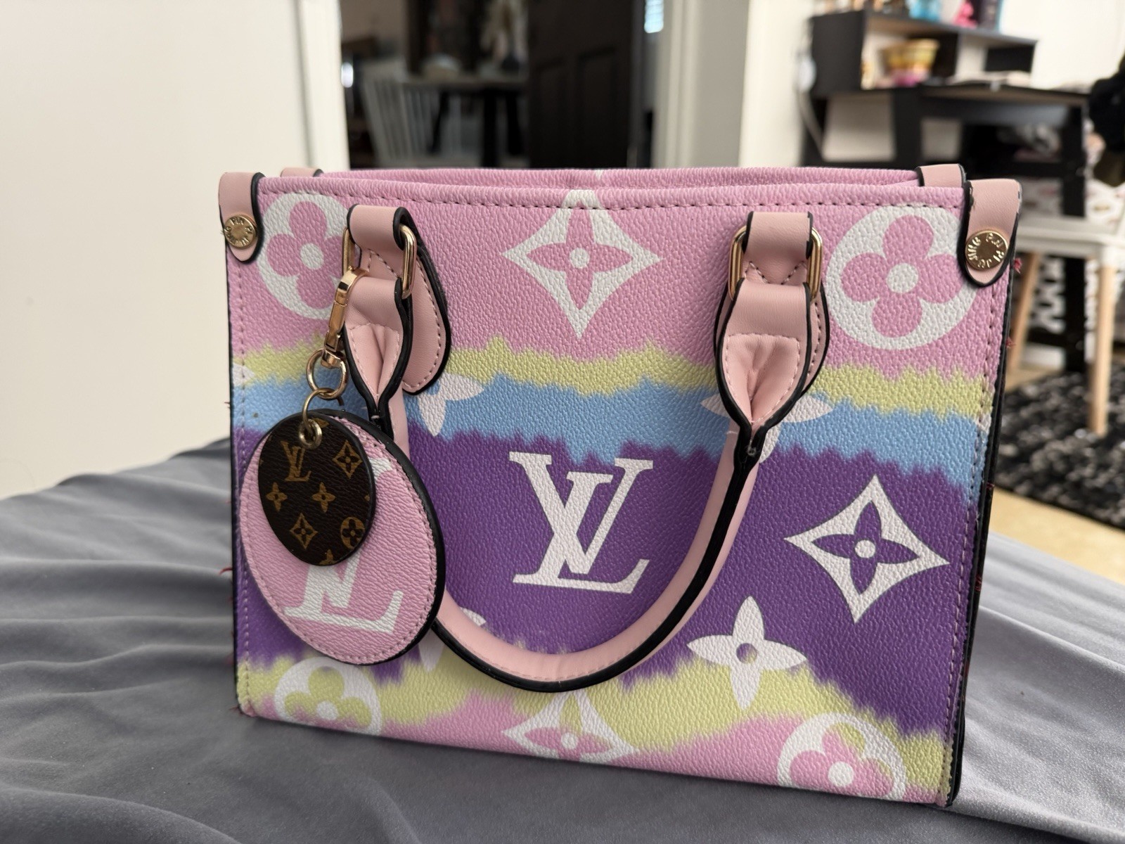 Louis Vuitton Monogram Multicolor Small Tote Top Handle Bag w/ Charm